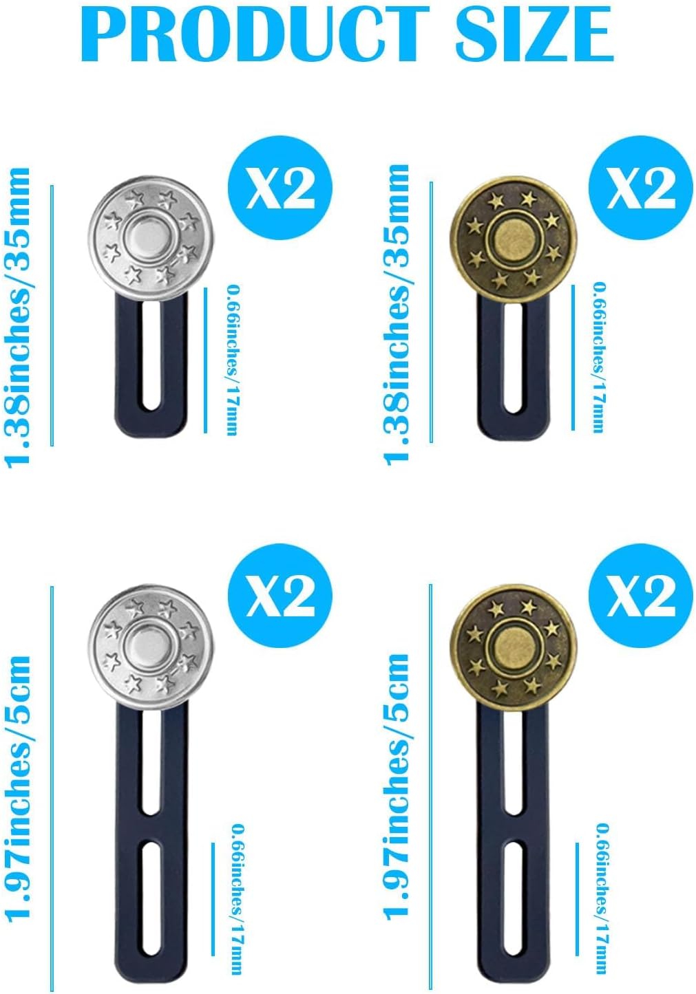 8Pcs Button Extenders for Jeans,Waistband Extenders for Women Men Pants 1.34-2.17 Inches Instant Pants Button Extender Adjustable Waistband Extenders No Sew Jeans Waist Extension - Image 2