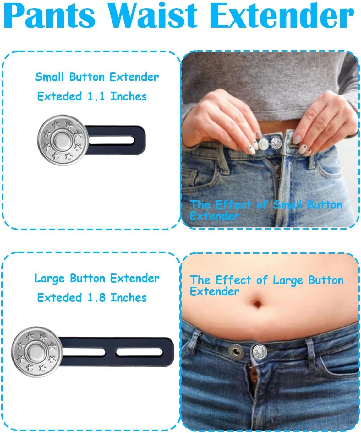 8Pcs Button Extenders for Jeans,Waistband Extenders for Women Men Pants 1.34-2.17 Inches Instant Pants Button Extender Adjustable Waistband Extenders No Sew Jeans Waist Extension - Image 3