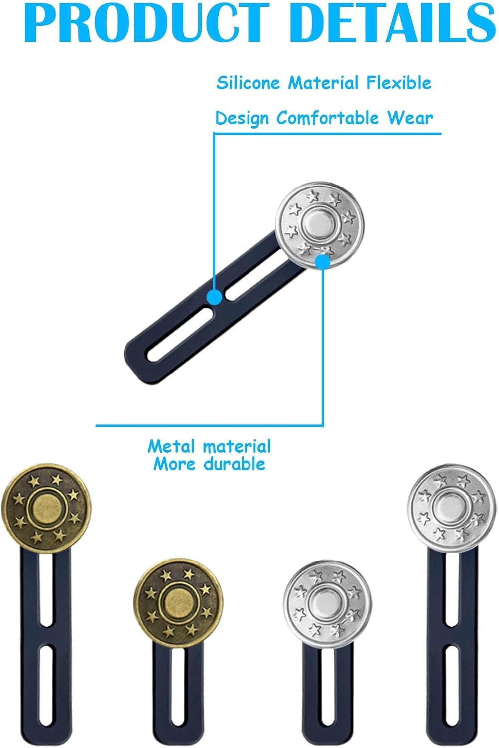 8Pcs Button Extenders for Jeans,Waistband Extenders for Women Men Pants 1.34-2.17 Inches Instant Pants Button Extender Adjustable Waistband Extenders No Sew Jeans Waist Extension - Image 4
