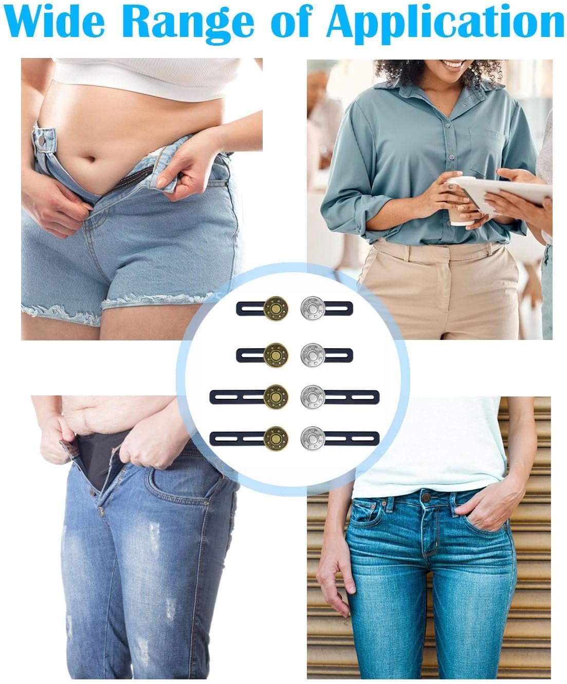 8Pcs Button Extenders for Jeans,Waistband Extenders for Women Men Pants 1.34-2.17 Inches Instant Pants Button Extender Adjustable Waistband Extenders No Sew Jeans Waist Extension - Image 6