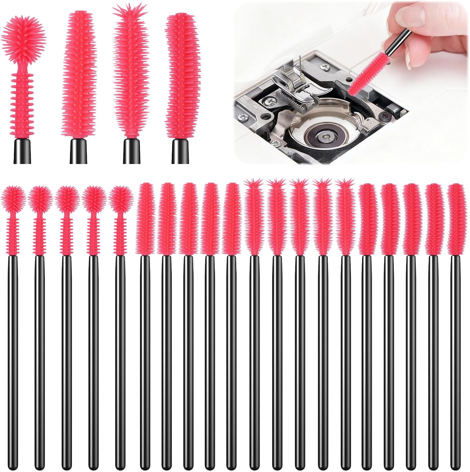 20Pcs Sewing Machine Cleaning Brushes,4 Different Type Reusable Silicone Long Handle Dense Bristles Cleaning Tools for Sewing Machine Internal and Spool Area Machine Parts/Crevice/Dust Clean - Image 1