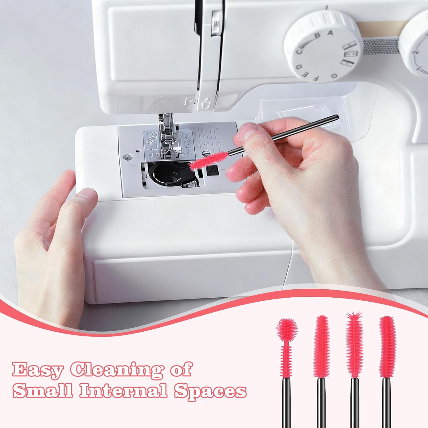 20Pcs Sewing Machine Cleaning Brushes,4 Different Type Reusable Silicone Long Handle Dense Bristles Cleaning Tools for Sewing Machine Internal and Spool Area Machine Parts/Crevice/Dust Clean - Image 4
