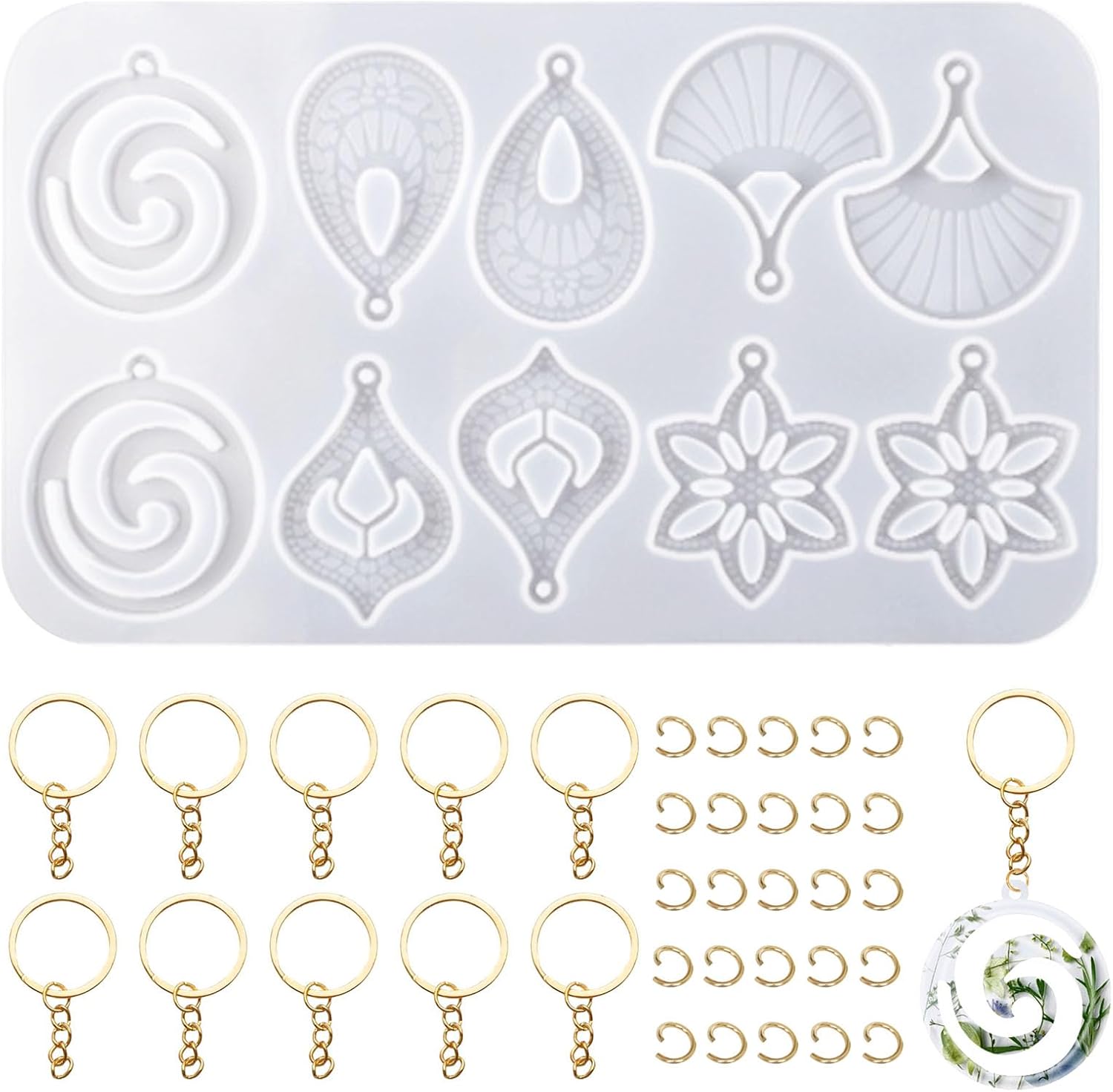 Leaf Resin Jewelry Molds,Silicone Epoxy Resin Earring Molds with Hole Water Droplets Keychain with Key Buckle Accessories Pendant Molds for Women Gift DIY Crafts - Image 1