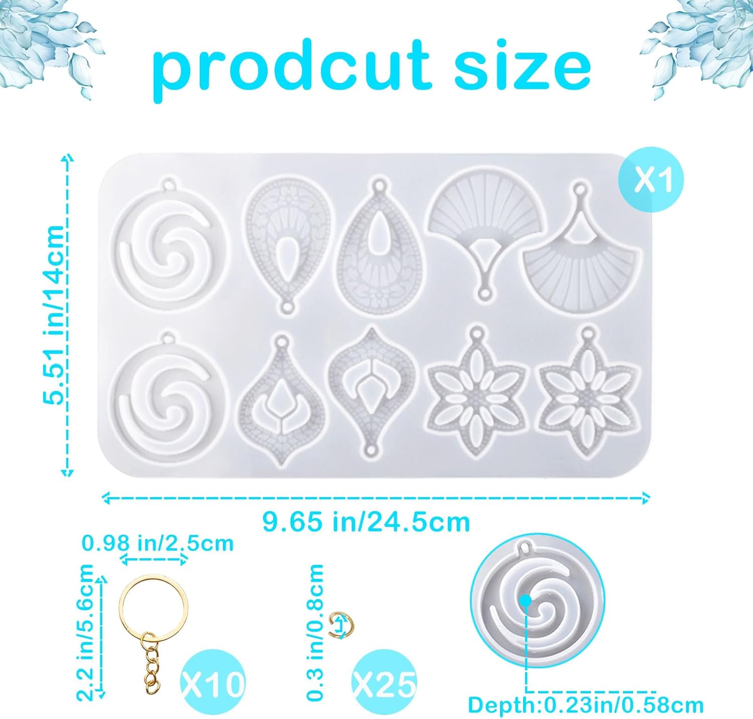 Leaf Resin Jewelry Molds,Silicone Epoxy Resin Earring Molds with Hole Water Droplets Keychain with Key Buckle Accessories Pendant Molds for Women Gift DIY Crafts - Image 2