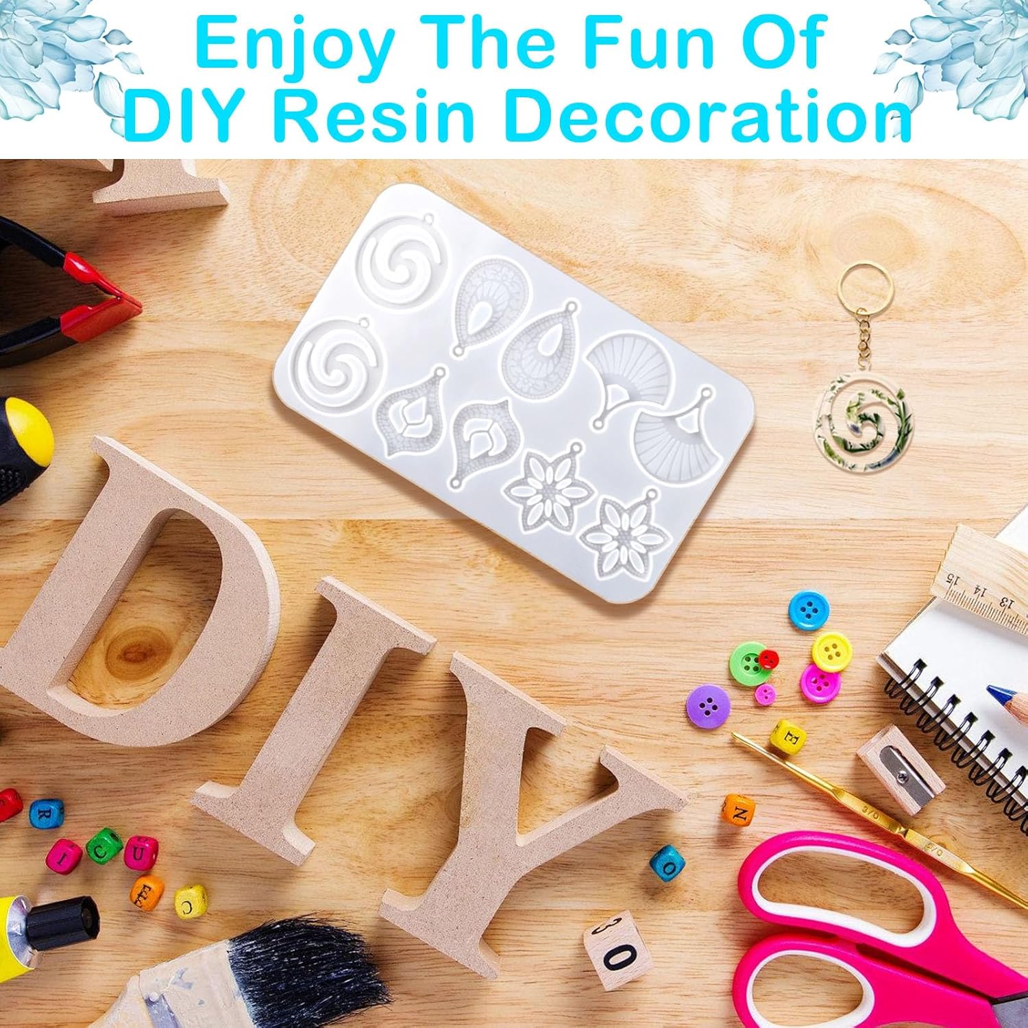Leaf Resin Jewelry Molds,Silicone Epoxy Resin Earring Molds with Hole Water Droplets Keychain with Key Buckle Accessories Pendant Molds for Women Gift DIY Crafts - Image 4