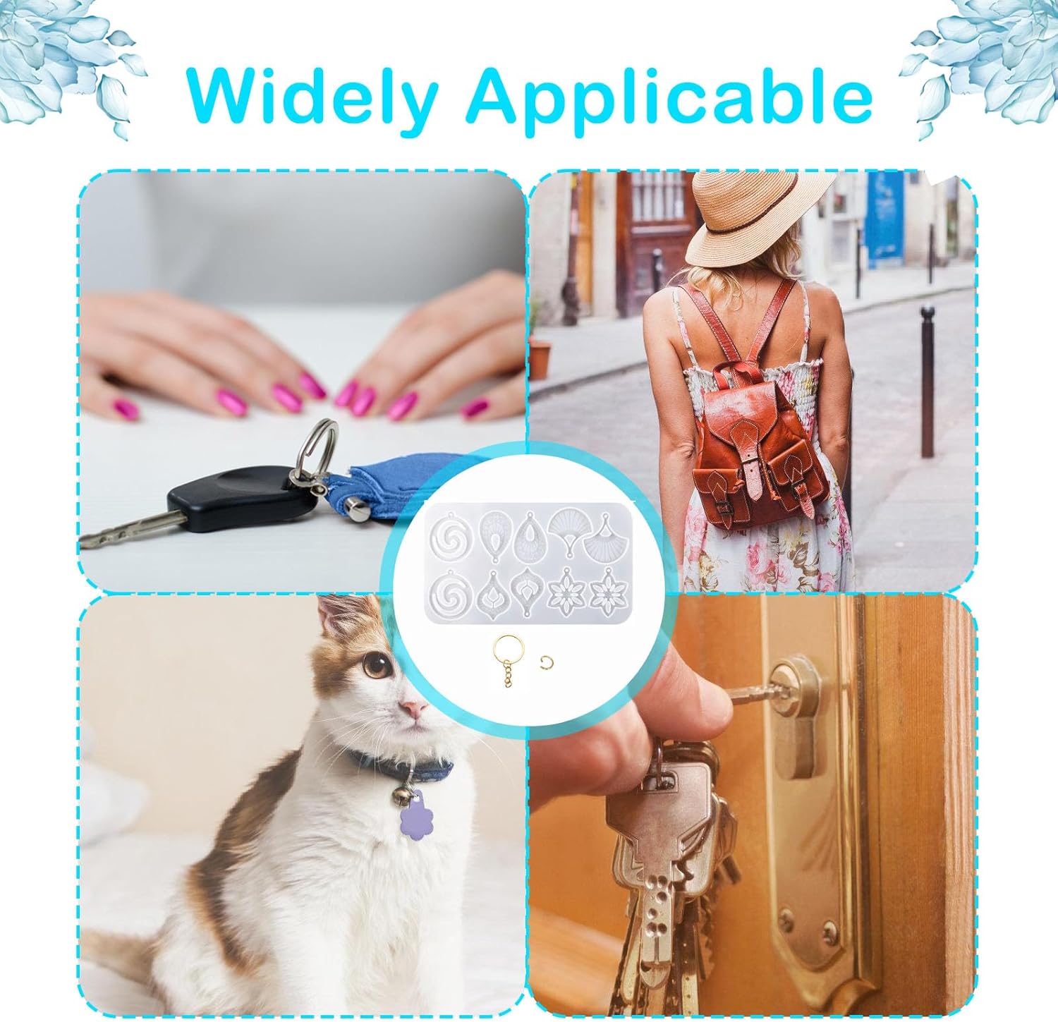 Leaf Resin Jewelry Molds,Silicone Epoxy Resin Earring Molds with Hole Water Droplets Keychain with Key Buckle Accessories Pendant Molds for Women Gift DIY Crafts - Image 5