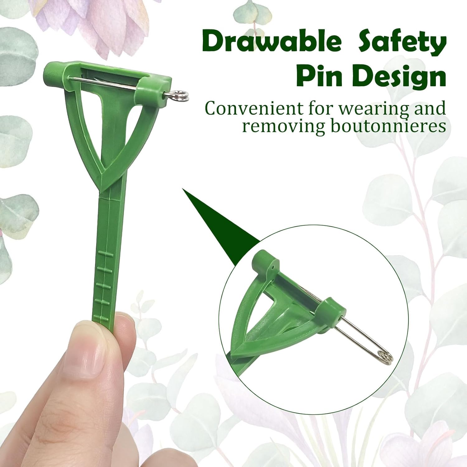 20Pcs Boutonniere Pins,Plastic Corsage Clips T-Shaped Floral Fasteners for Weddings,Proms & Events - Fabric-Safe Wedding Boutonniere Holders for Flowers,Birthday,Festivals(Green) - Image 3