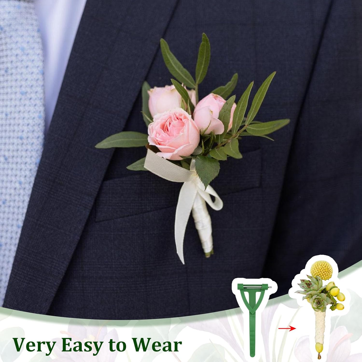 20Pcs Boutonniere Pins,Plastic Corsage Clips T-Shaped Floral Fasteners for Weddings,Proms & Events - Fabric-Safe Wedding Boutonniere Holders for Flowers,Birthday,Festivals(Green) - Image 4