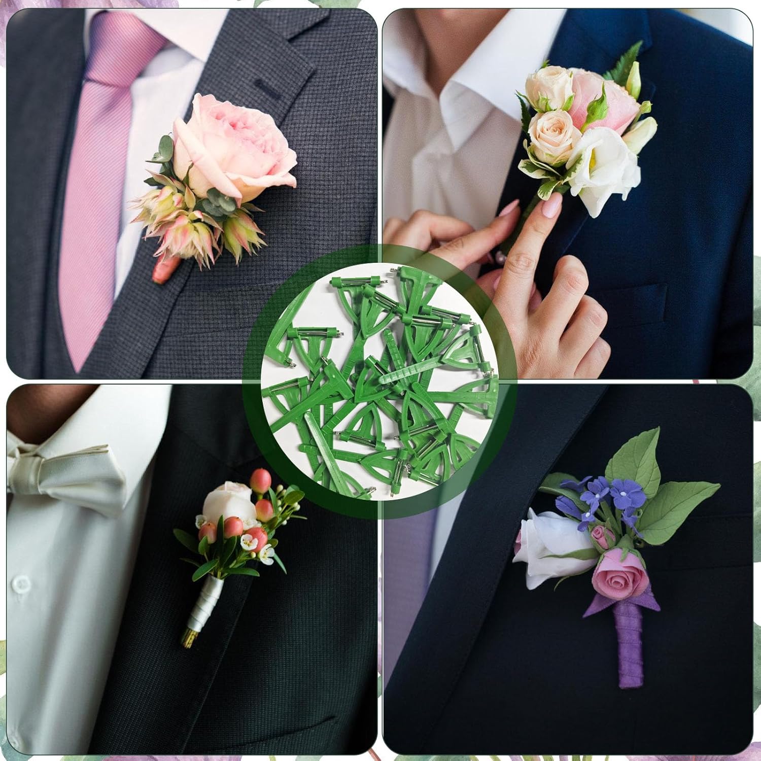20Pcs Boutonniere Pins,Plastic Corsage Clips T-Shaped Floral Fasteners for Weddings,Proms & Events - Fabric-Safe Wedding Boutonniere Holders for Flowers,Birthday,Festivals(Green) - Image 6