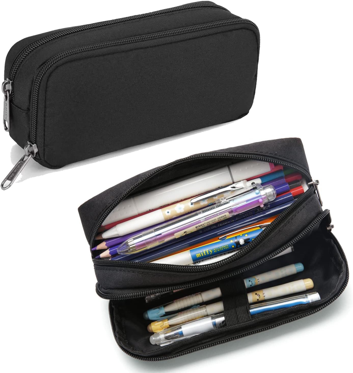 Della Gao Pencil Case Large Capacity Pencil Pouch Aesthetic Pencil Box for Office Stationery Organizer, Simple Sturdy Multifunctional Pencil Bag for Men - Black - Image 1