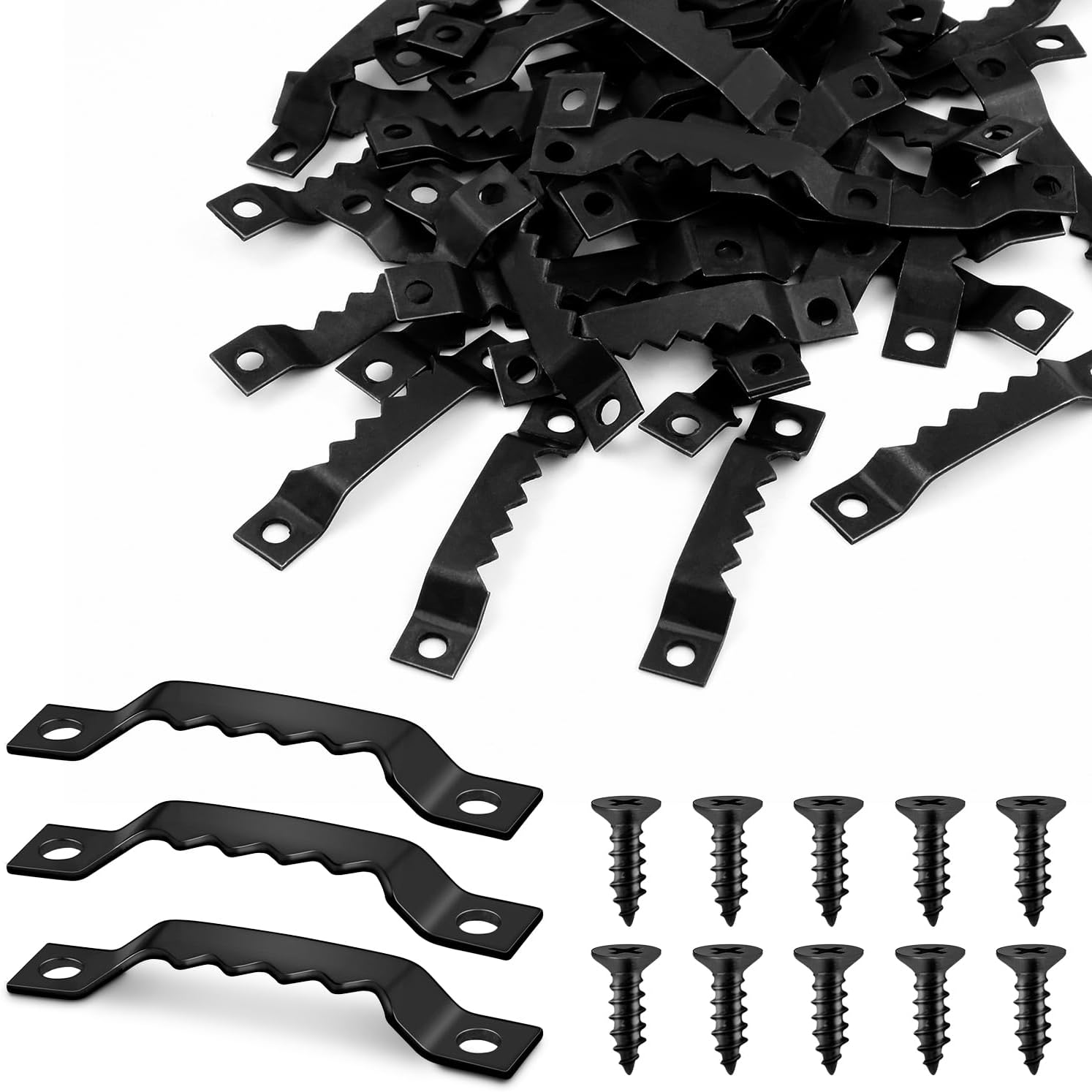 50 Sets Sawtooth Picture Hanger, Picture Frame Hangers with Screws for Photos Canvas Clock Wood Frame Hardware Metal Hook Hanging Artwork Home Decoration (Black) - Image 1