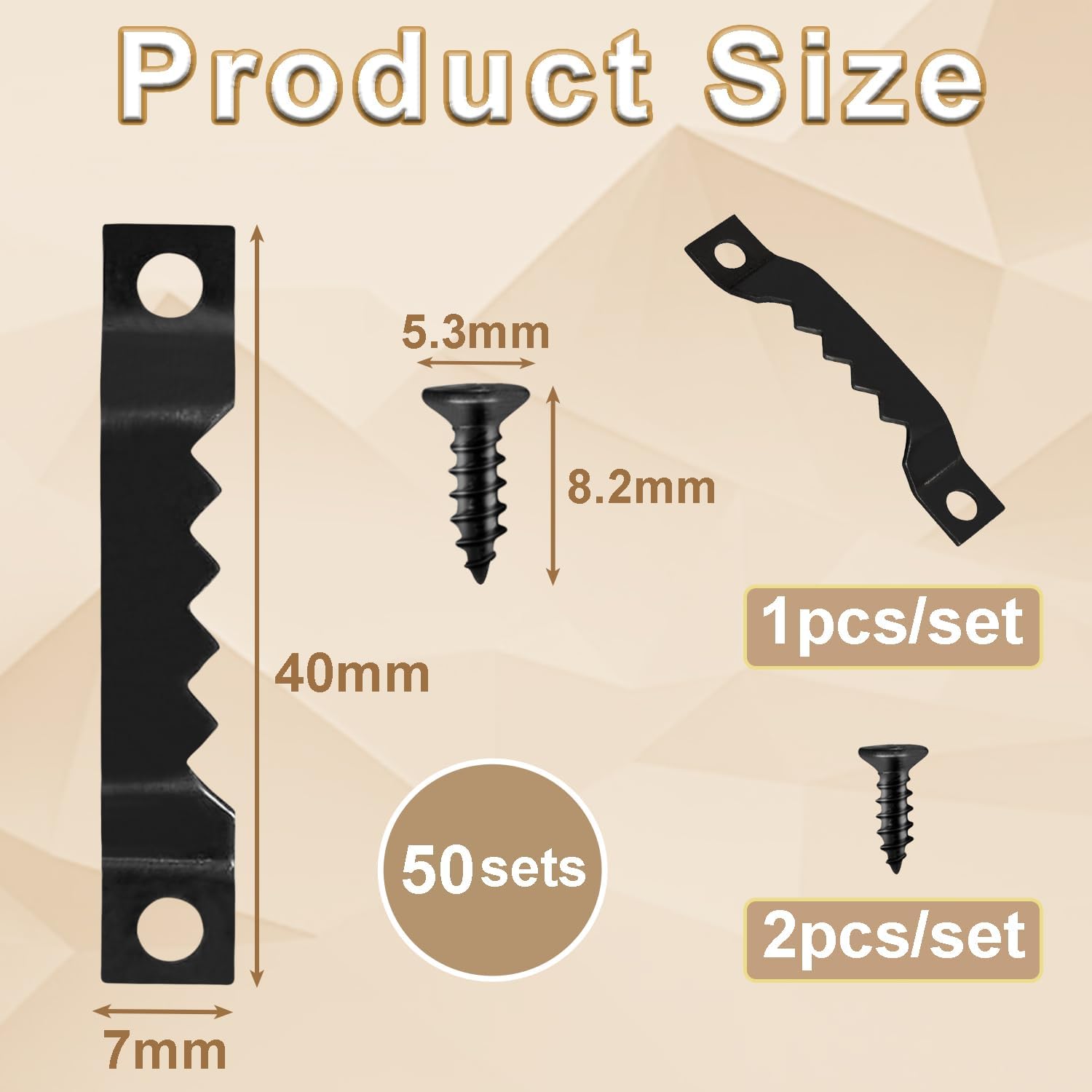 50 Sets Sawtooth Picture Hanger, Picture Frame Hangers with Screws for Photos Canvas Clock Wood Frame Hardware Metal Hook Hanging Artwork Home Decoration (Black) - Image 2