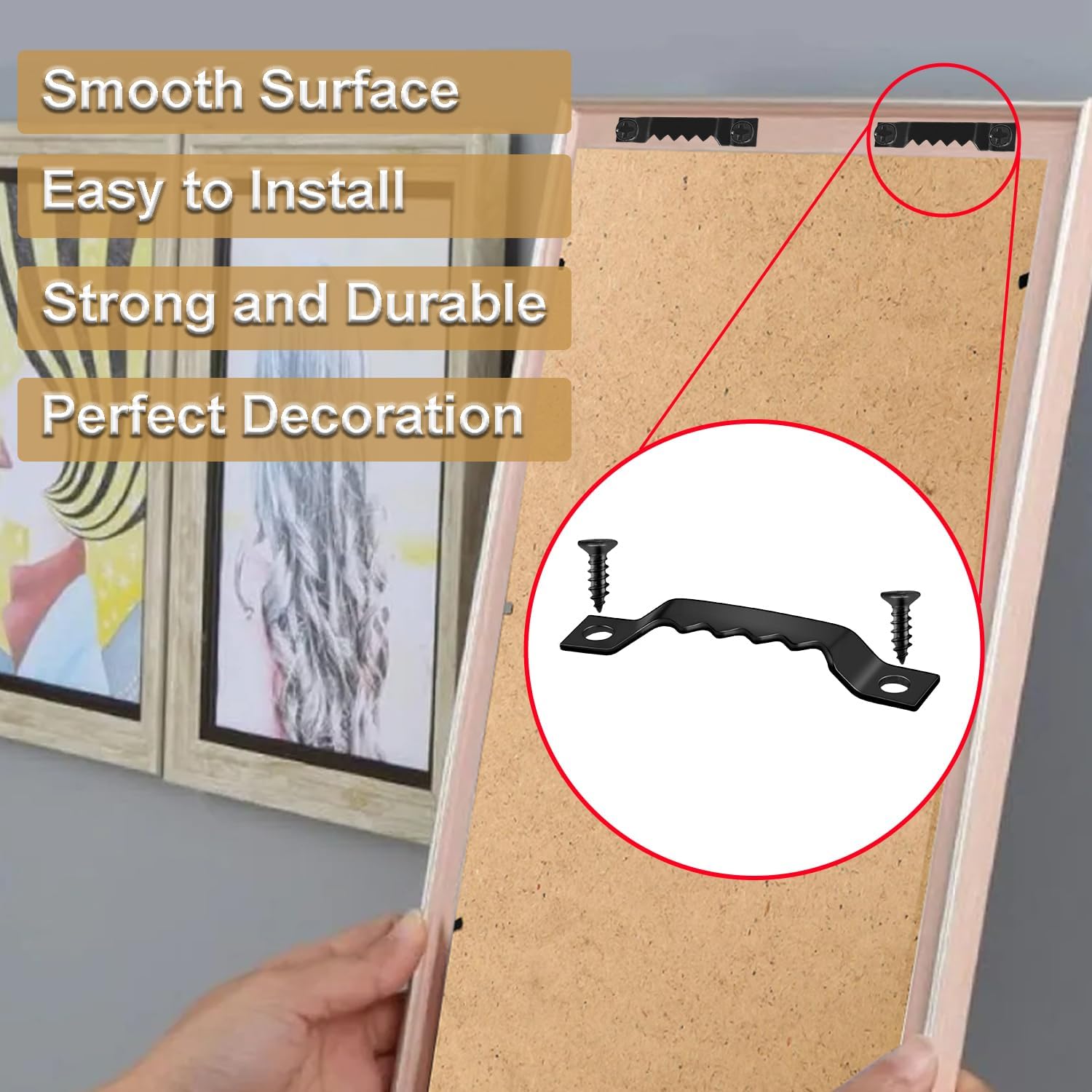 50 Sets Sawtooth Picture Hanger, Picture Frame Hangers with Screws for Photos Canvas Clock Wood Frame Hardware Metal Hook Hanging Artwork Home Decoration (Black) - Image 3