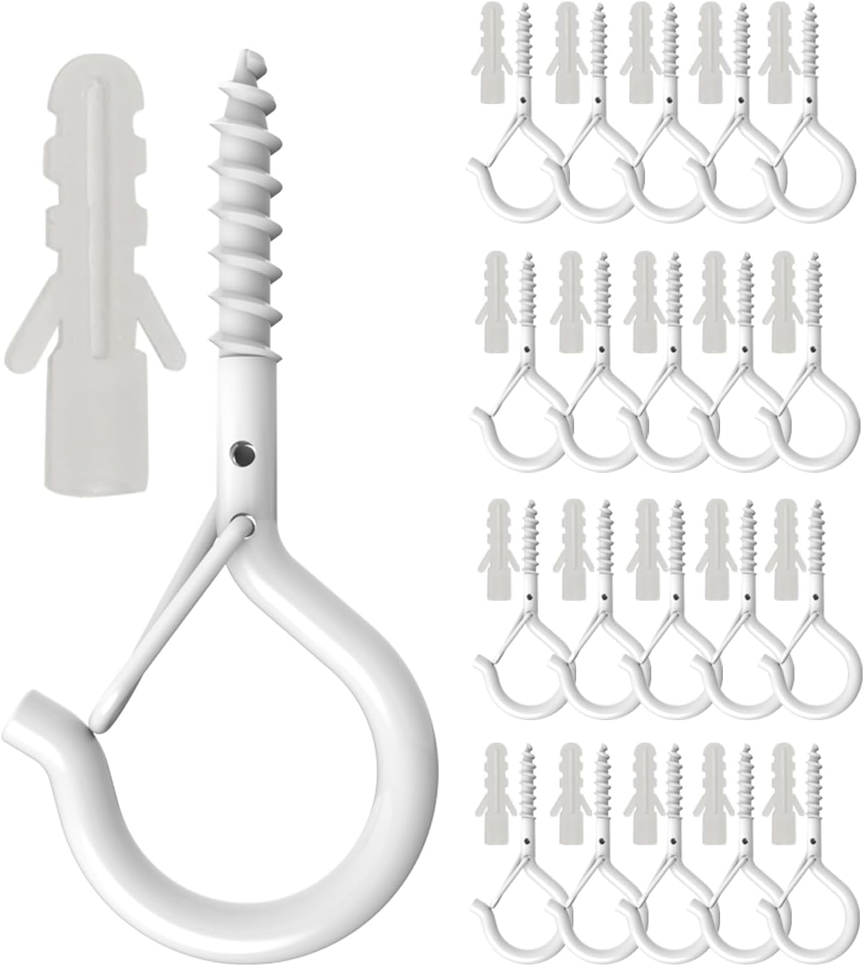 20 Pack Q Hanger Hooks with Safety Buckle, Rustproof Screw Hooks for Hanging String Lights, Bird Feeder, Plants, Wind Chimes & Holiday Decorations, Holds Up to 40 lbs（2.2