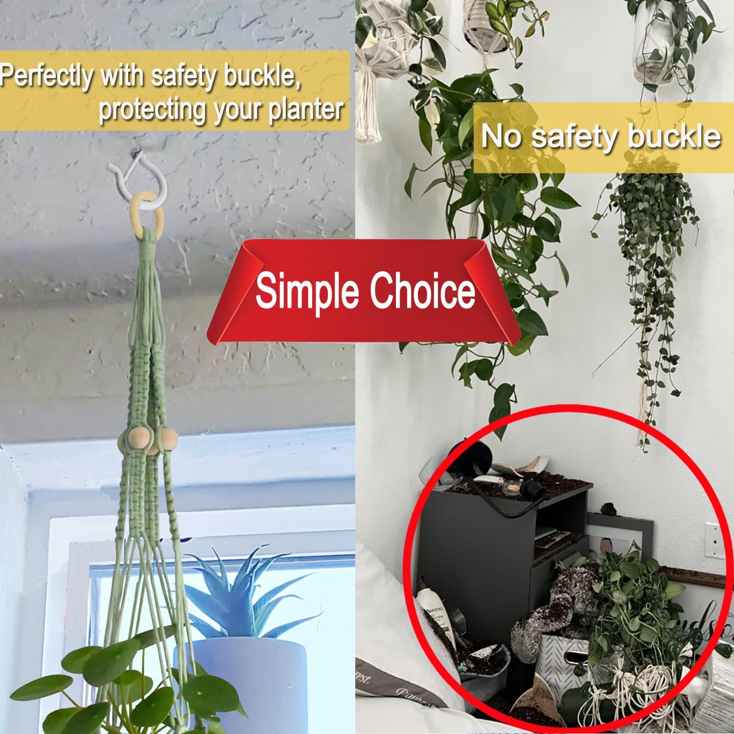 20 Pack Q Hanger Hooks with Safety Buckle, Rustproof Screw Hooks for Hanging String Lights, Bird Feeder, Plants, Wind Chimes & Holiday Decorations, Holds Up to 40 lbs（2.2