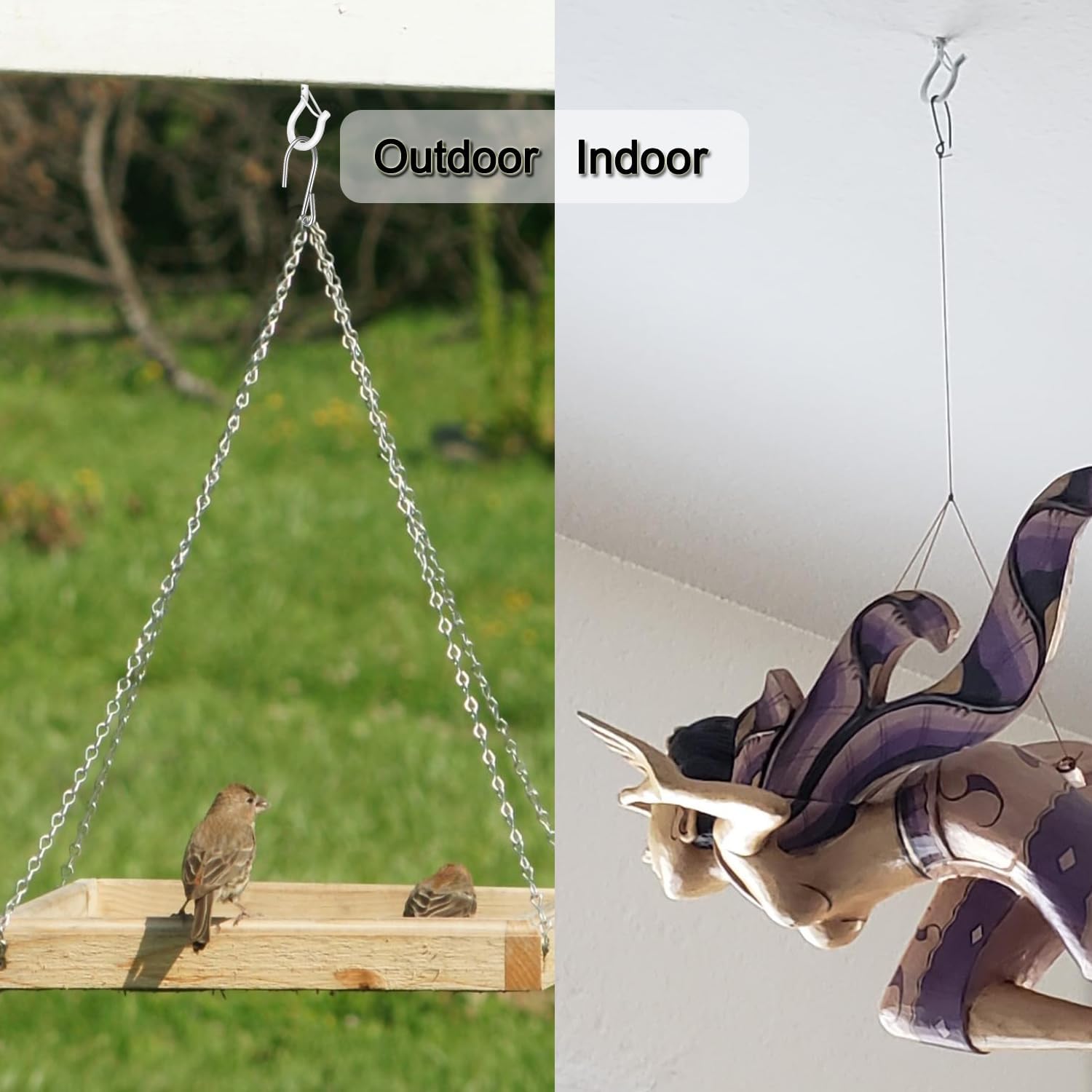 20 Pack Q Hanger Hooks with Safety Buckle, Rustproof Screw Hooks for Hanging String Lights, Bird Feeder, Plants, Wind Chimes & Holiday Decorations, Holds Up to 40 lbs（2.2