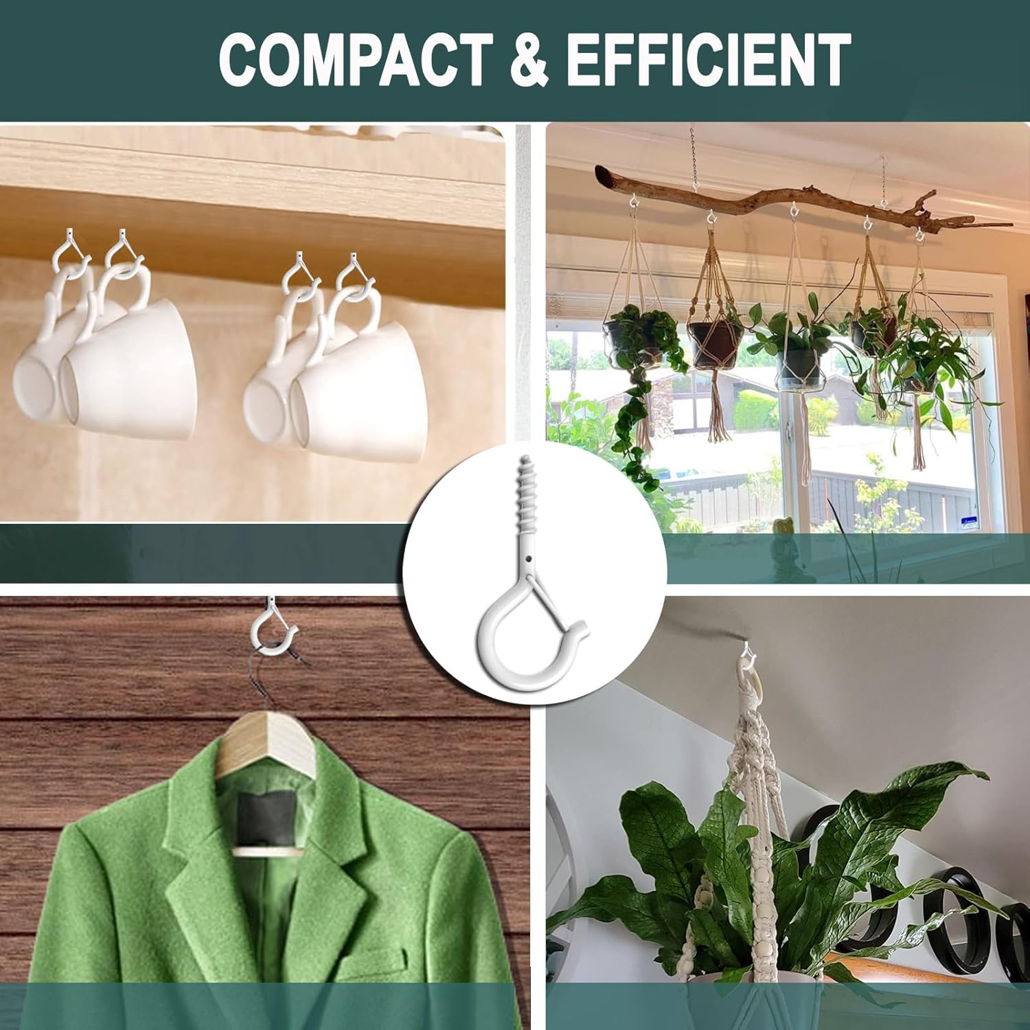 20 Pack Q Hanger Hooks with Safety Buckle, Rustproof Screw Hooks for Hanging String Lights, Bird Feeder, Plants, Wind Chimes & Holiday Decorations, Holds Up to 40 lbs（2.2