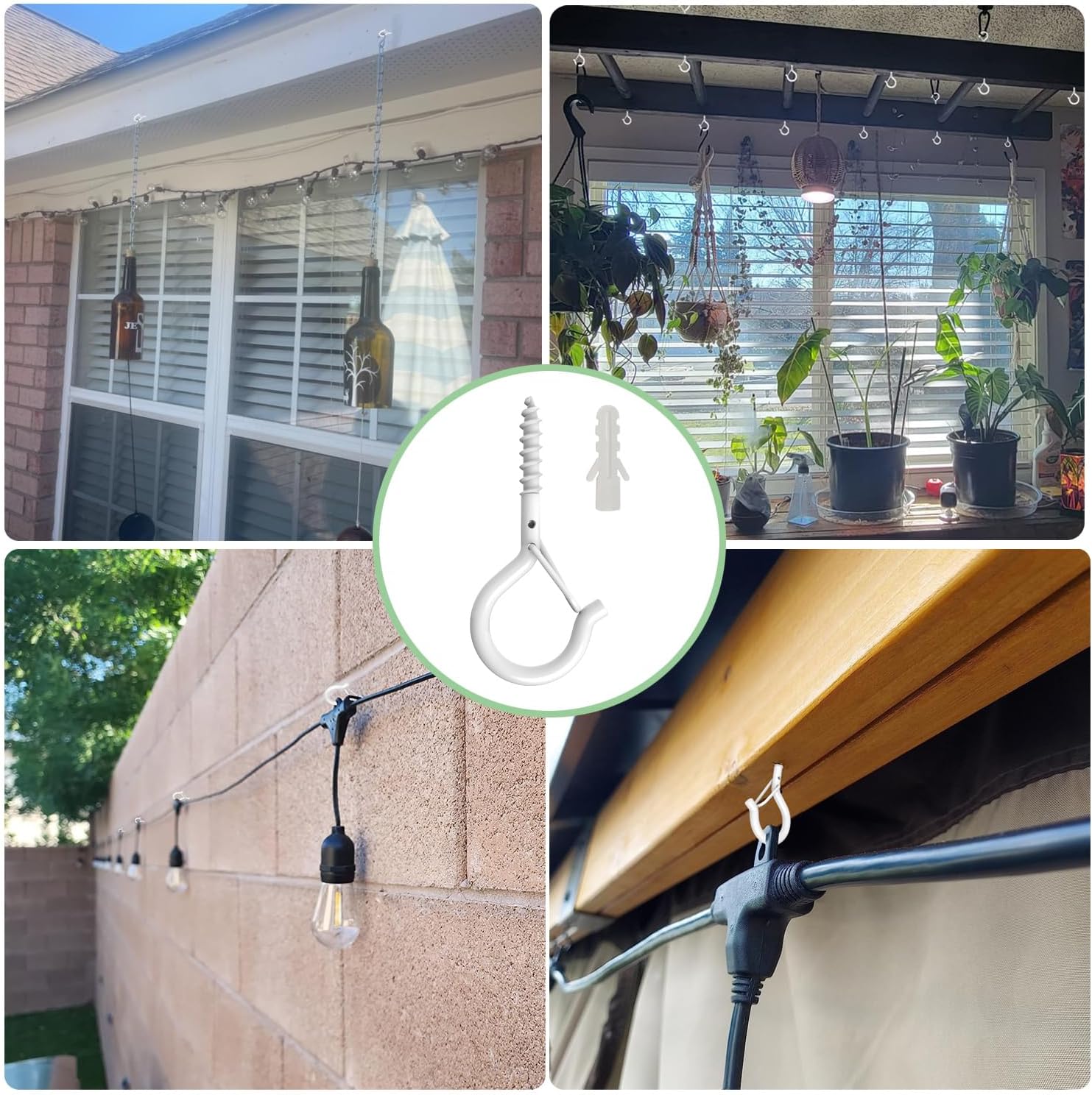 20 Pack Q Hanger Hooks with Safety Buckle, Rustproof Screw Hooks for Hanging String Lights, Bird Feeder, Plants, Wind Chimes & Holiday Decorations, Holds Up to 40 lbs（2.2