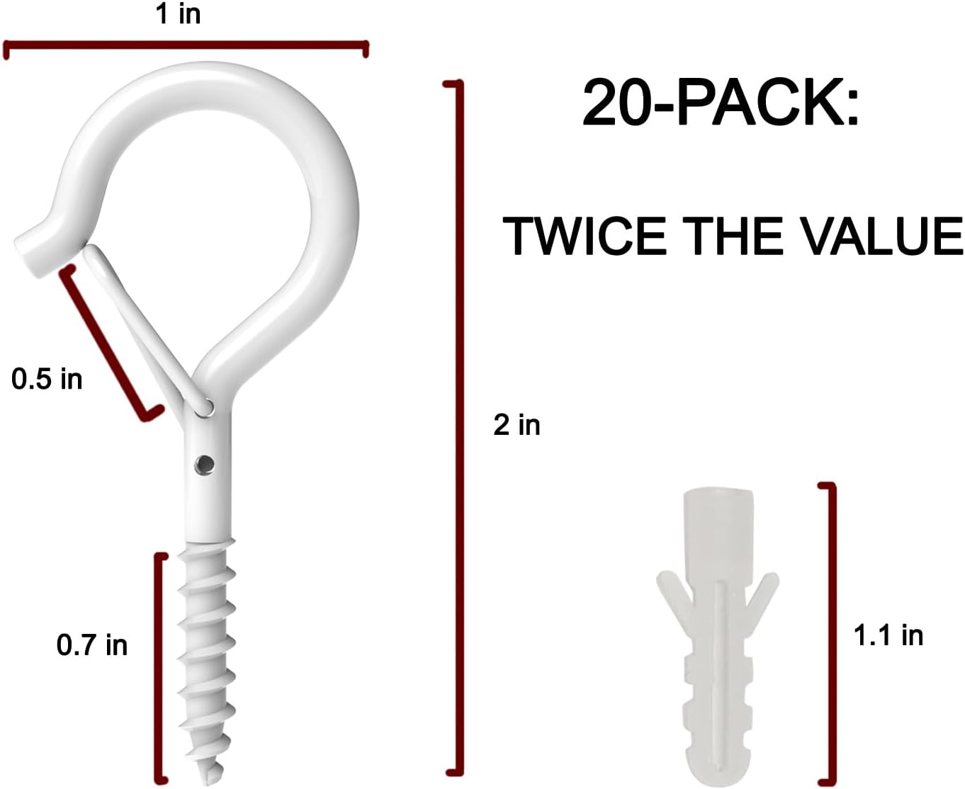 20 Pack Q Hanger Hooks with Safety Buckle, Rustproof Screw Hooks for Hanging String Lights, Bird Feeder, Plants, Wind Chimes & Holiday Decorations, Holds Up to 40 lbs（2.2