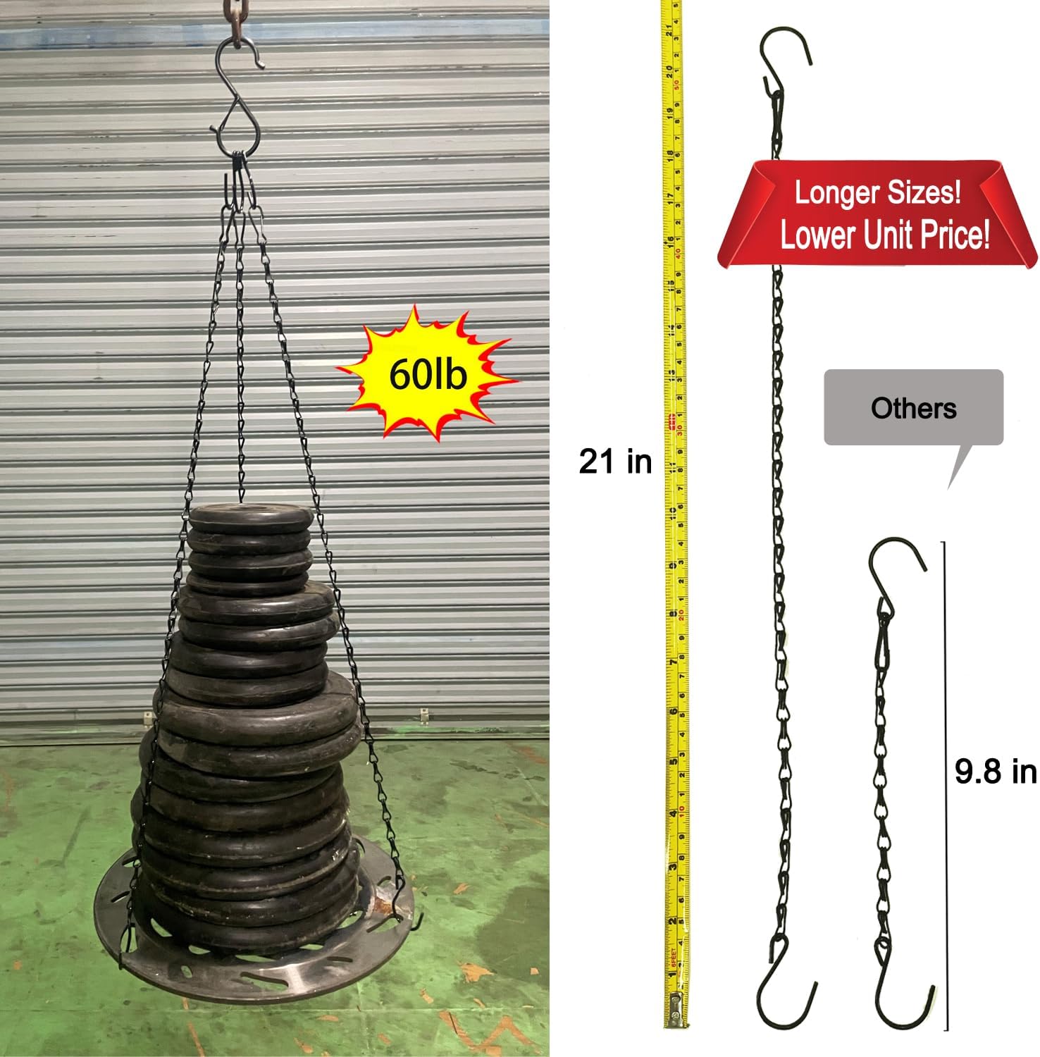 Chain for Hanging Plants, Adjustable Hanging Chain with Hooks, 21 Inch, Black – 10 Pack Heavy Duty for Hanging Bird Feeders,Grow Lights, Potted Plants, Neon Sign, Christmas Wrea - Image 6