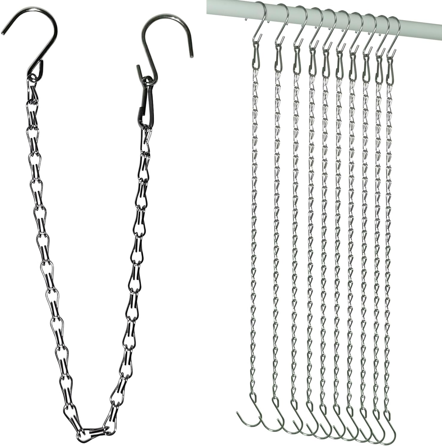 10 Pack SIL Storagehook Silver Hanging Chains with Hooks, Grow Lights Chain adjusable fit bird feeders for outdoors, Plant hanger indoor, Hanging Planter, Wind Chime, Pendant light, Christmas wreath - Image 1