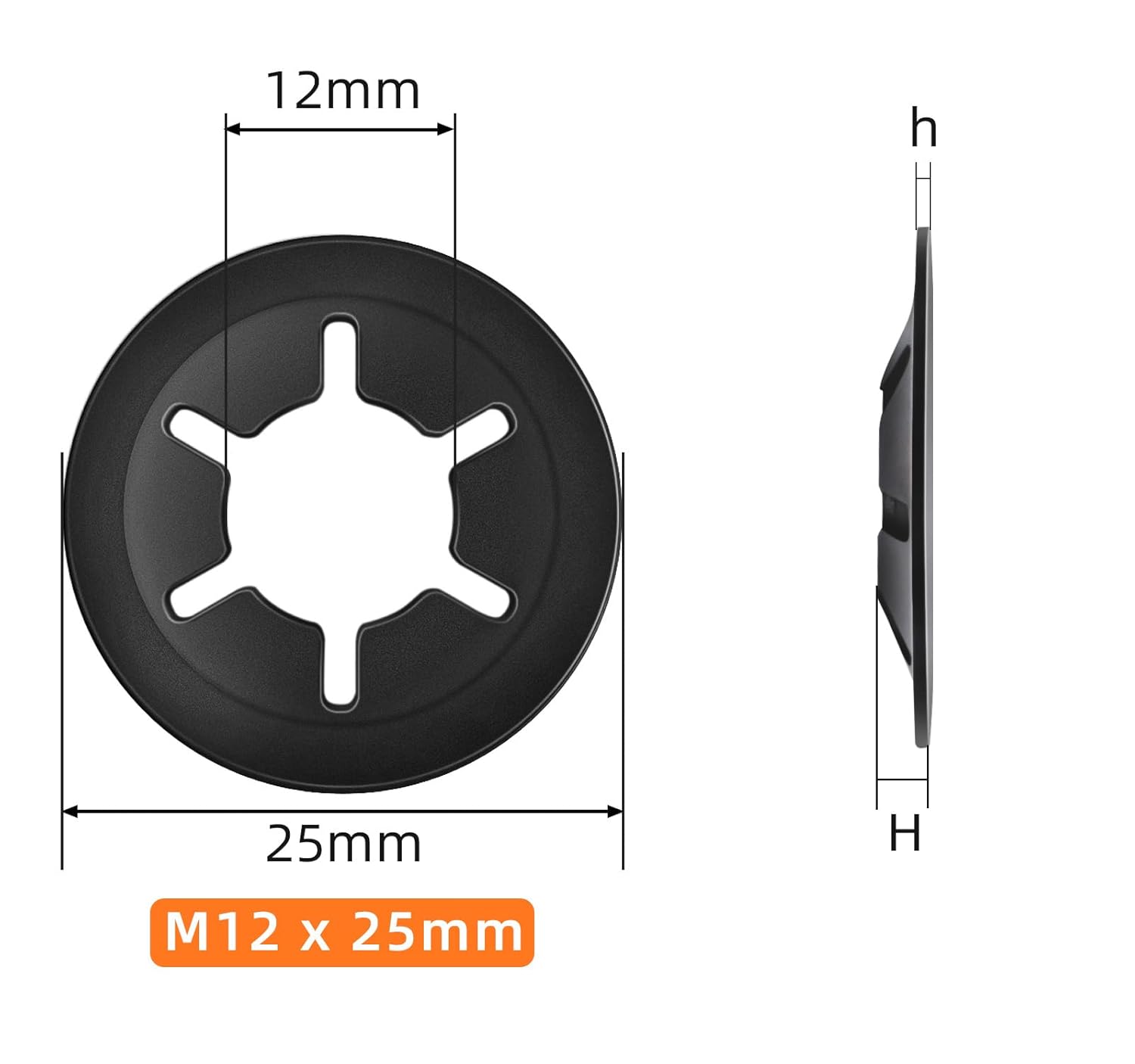 M12 Internal Tooth Star Lock Washers, Quick Speed Locking Washers, Steel Black Finish Push on Locking Washer, Speed Retaining Clips Fasteners, 50 PCS - Image 2