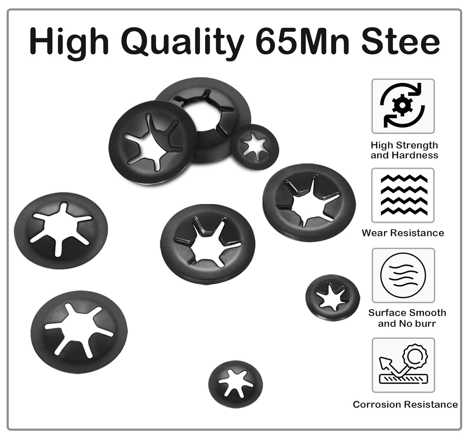 M12 Internal Tooth Star Lock Washers, Quick Speed Locking Washers, Steel Black Finish Push on Locking Washer, Speed Retaining Clips Fasteners, 50 PCS - Image 3