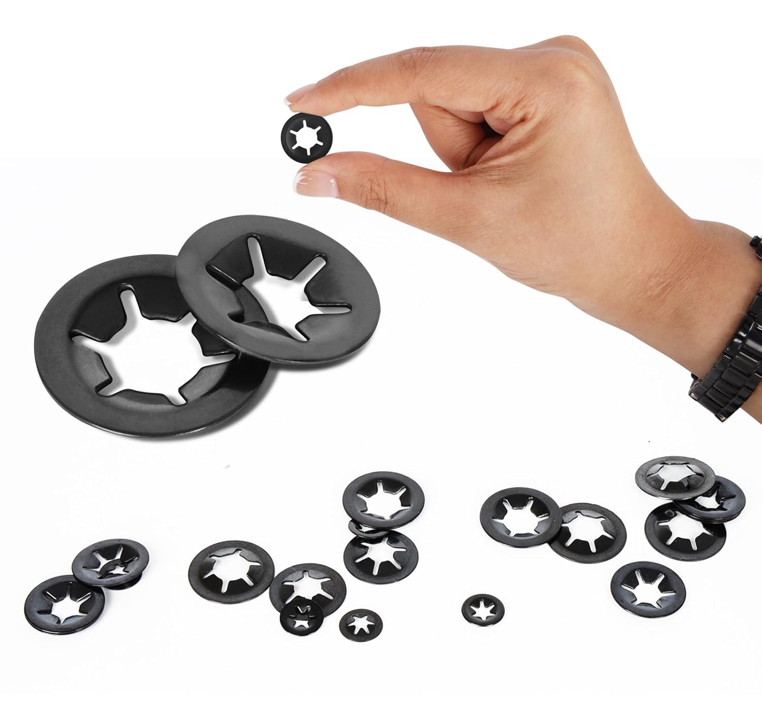 M12 Internal Tooth Star Lock Washers, Quick Speed Locking Washers, Steel Black Finish Push on Locking Washer, Speed Retaining Clips Fasteners, 50 PCS - Image 4
