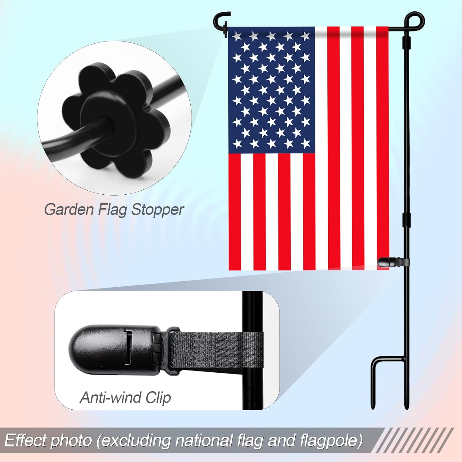 HOOSUN 10 Pack Garden Flags Clips And Stoppers,Tiger Clips For Garden Flag Holder,Rubber Stoppers Yard Flag Holder Clip for Small Flags Pole 4th of July Accessories - Image 3