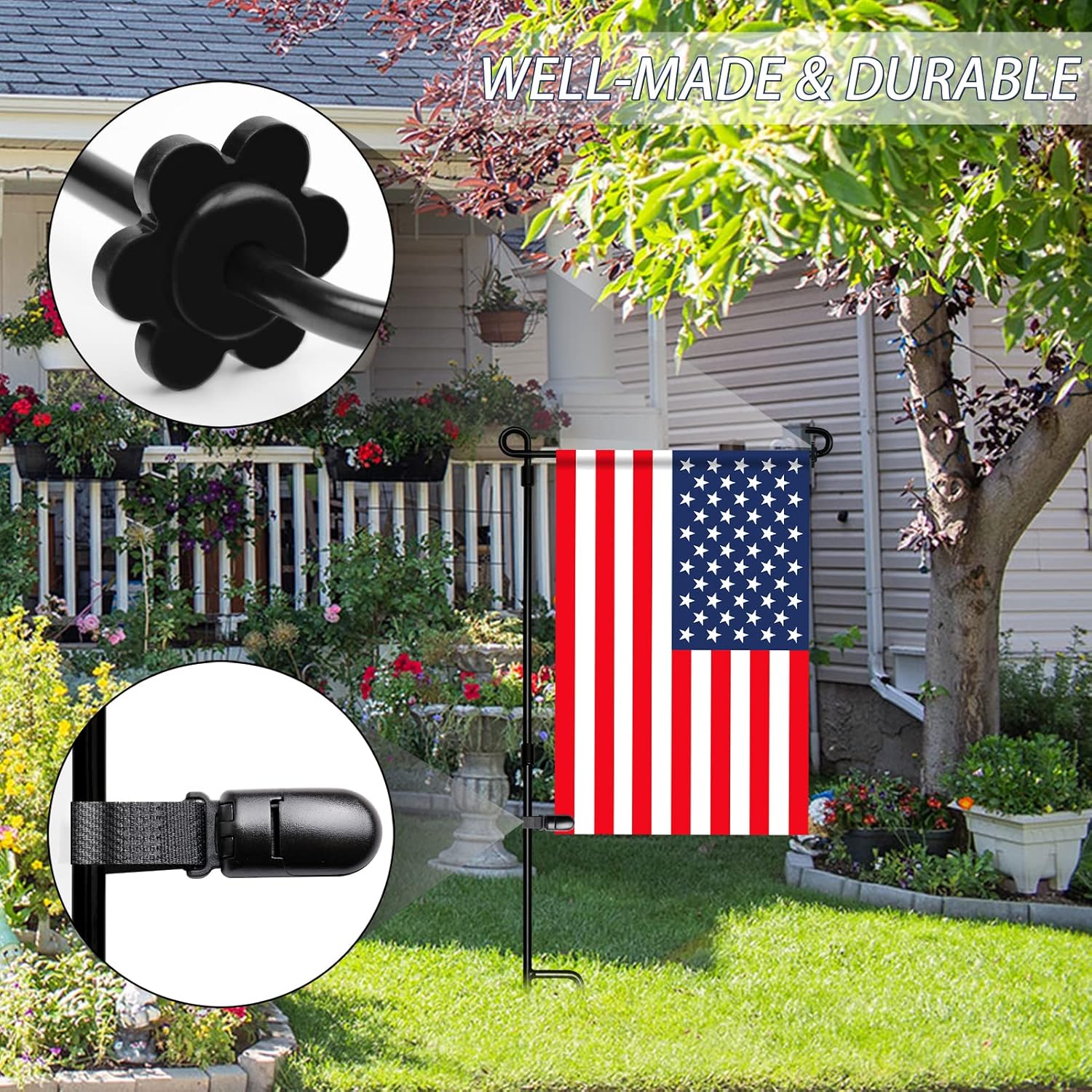 HOOSUN 10 Pack Garden Flags Clips And Stoppers,Tiger Clips For Garden Flag Holder,Rubber Stoppers Yard Flag Holder Clip for Small Flags Pole 4th of July Accessories - Image 4