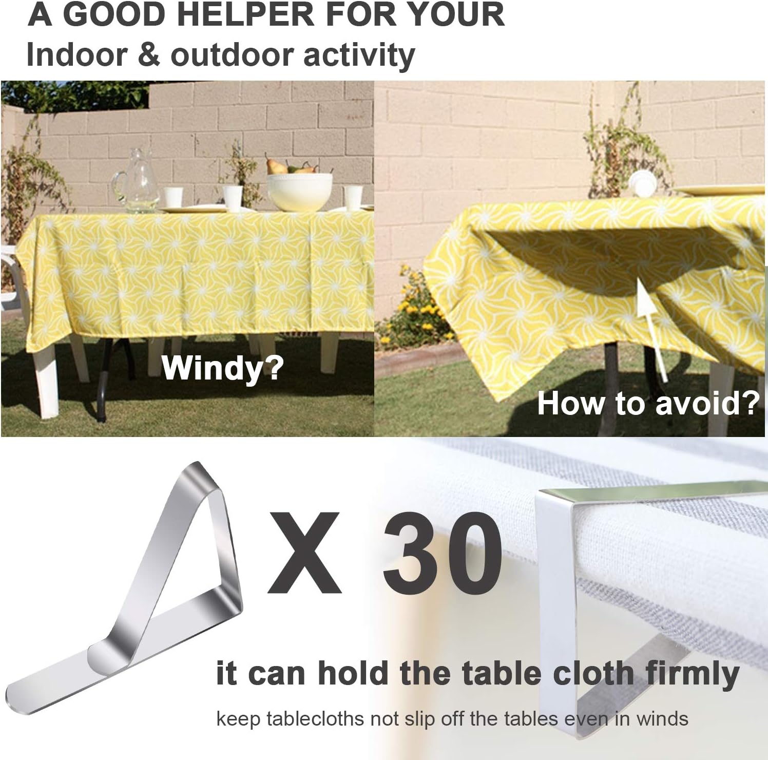 30 Packs Tablecloth Clips Table Cloth Holder Clips,Stainless Steel Outdoor Table Cloths Clip for Picnic Tables,Folding Tables,Clamps for Outdoor Tablecloths,Picnic Tablecover Clip for Party Wedding - Image 6
