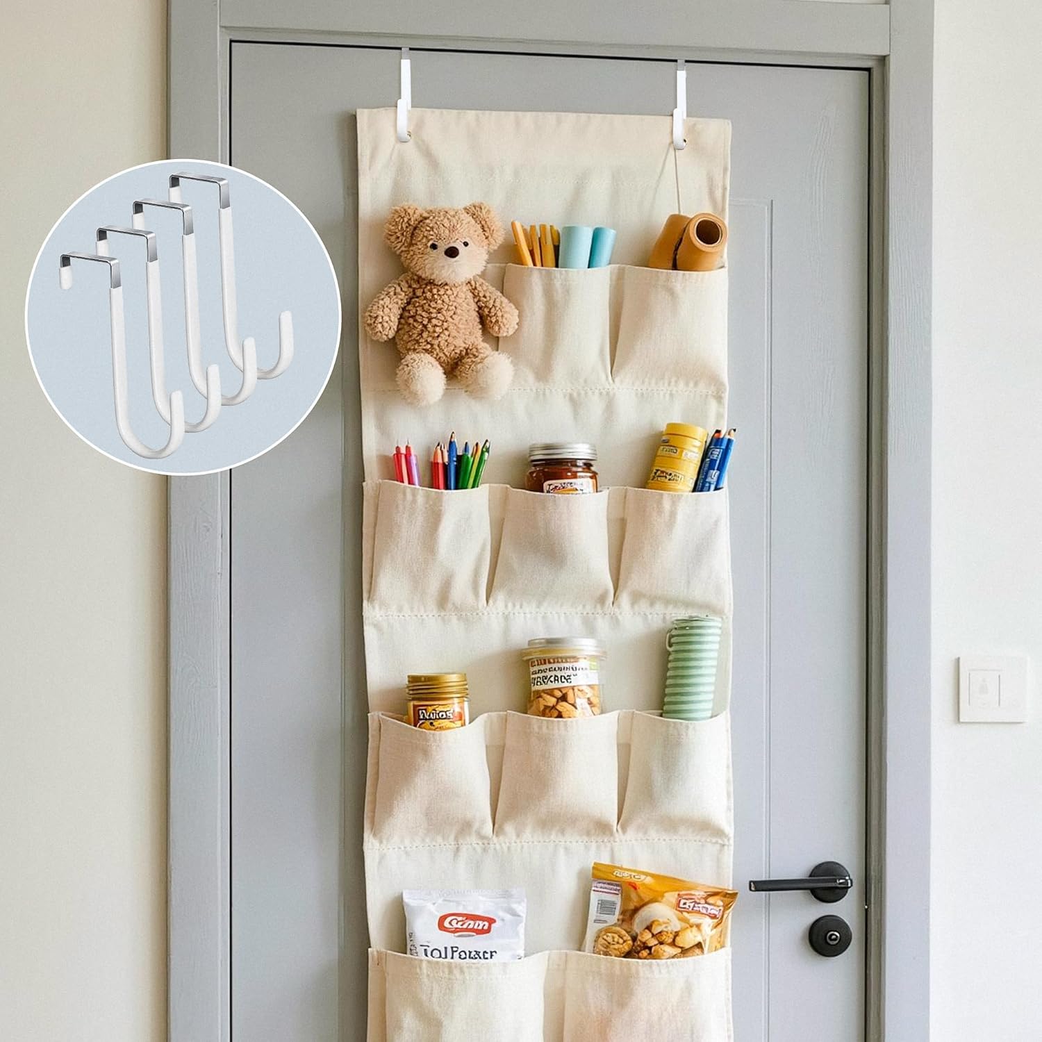 HOOSUN 4 Pack Over The Door Hooks,5 in Hooks for Hanging Heavy Duty Door Hanger,Towel Hanger Hook Holders,Over Door Hangers Hooks Door Hanger Hooks for Hanging Clothes,Towels,Hats,Coats,Bags (White) - Image 4