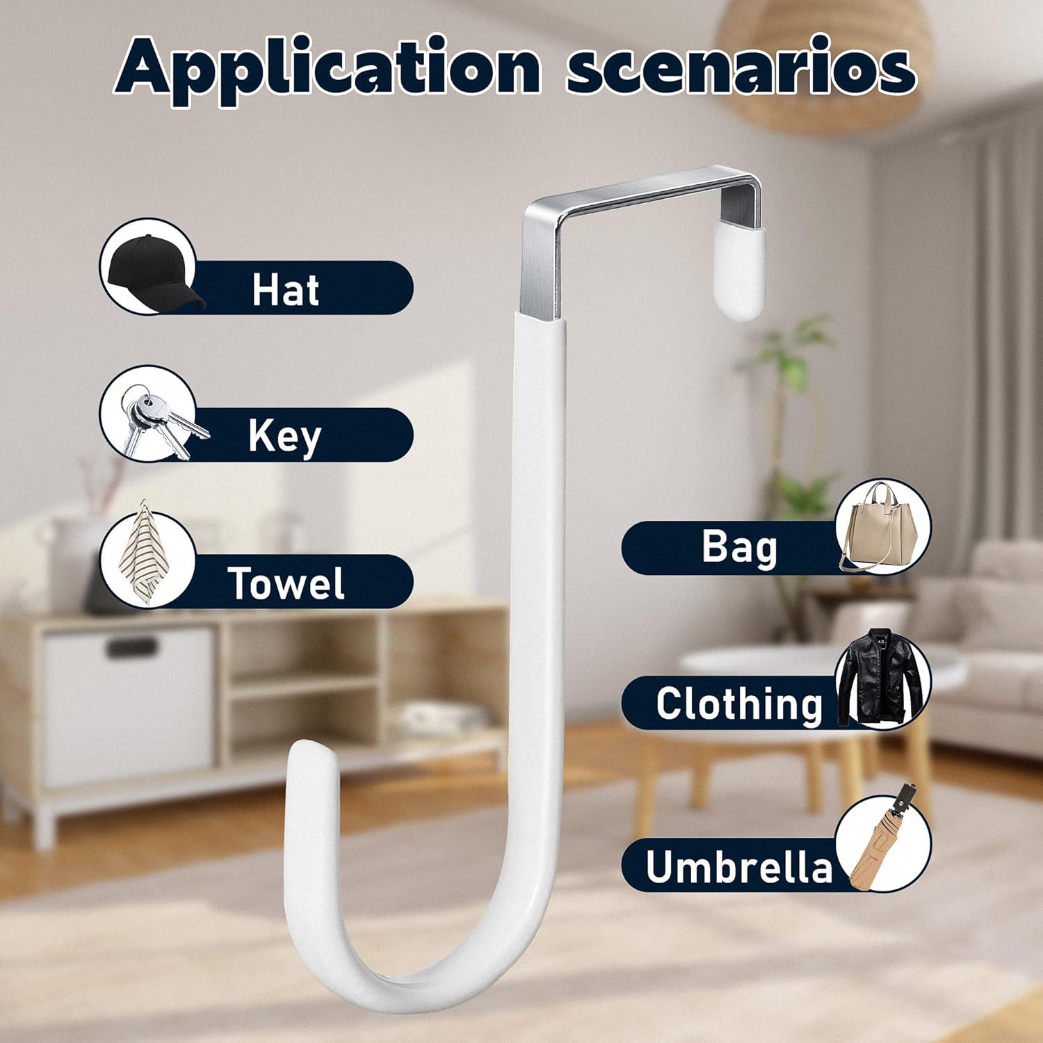 HOOSUN 4 Pack Over The Door Hooks,5 in Hooks for Hanging Heavy Duty Door Hanger,Towel Hanger Hook Holders,Over Door Hangers Hooks Door Hanger Hooks for Hanging Clothes,Towels,Hats,Coats,Bags (White) - Image 7