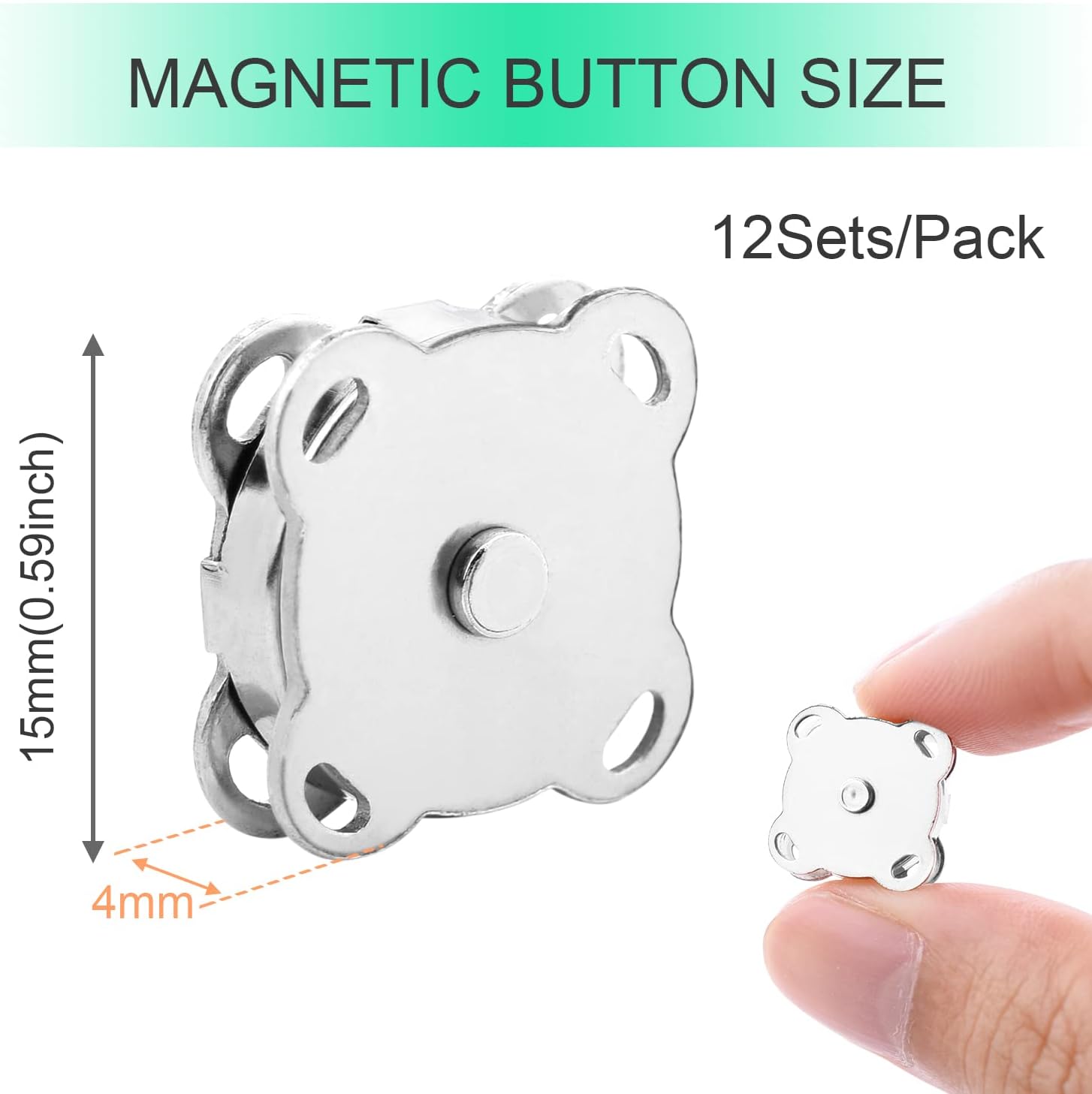 Magnetic Snaps Buttons Plum Magnetic Snap Closures for Purses Bags Clothes Handbags Scrapbooking,Magnetic Purse Closure Fasteners,Sewing on Magnetic Snaps for DIY Craft (15mm) (Silver) - Image 2