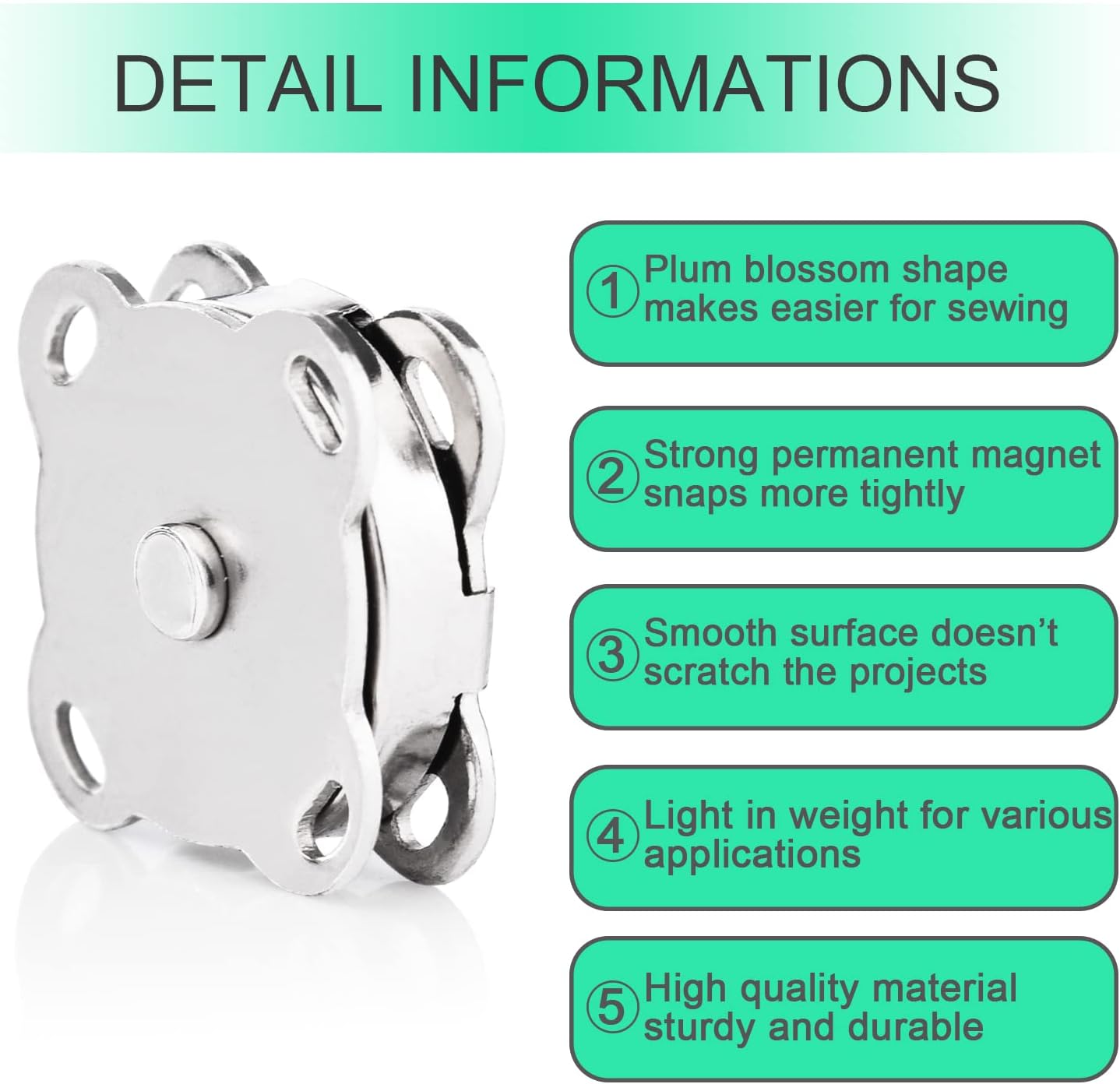 Magnetic Snaps Buttons Plum Magnetic Snap Closures for Purses Bags Clothes Handbags Scrapbooking,Magnetic Purse Closure Fasteners,Sewing on Magnetic Snaps for DIY Craft (15mm) (Silver) - Image 4