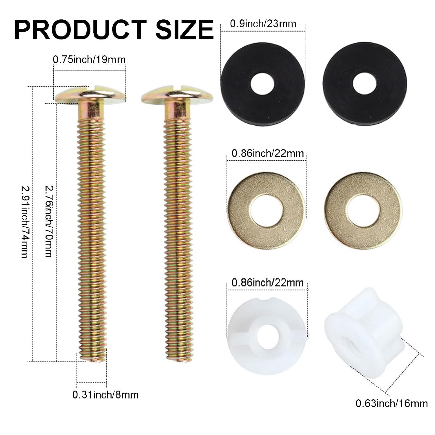 2 PCS Toilet Seat Screws Replacement Kit, Heavy Duty Toilet Seat Fastener with Plastic Nut and Metal and Rubber Washers, Universal Toilet Seat Bolt and Screw Set for Top Mount Toilet Seat Hinge - Image 3