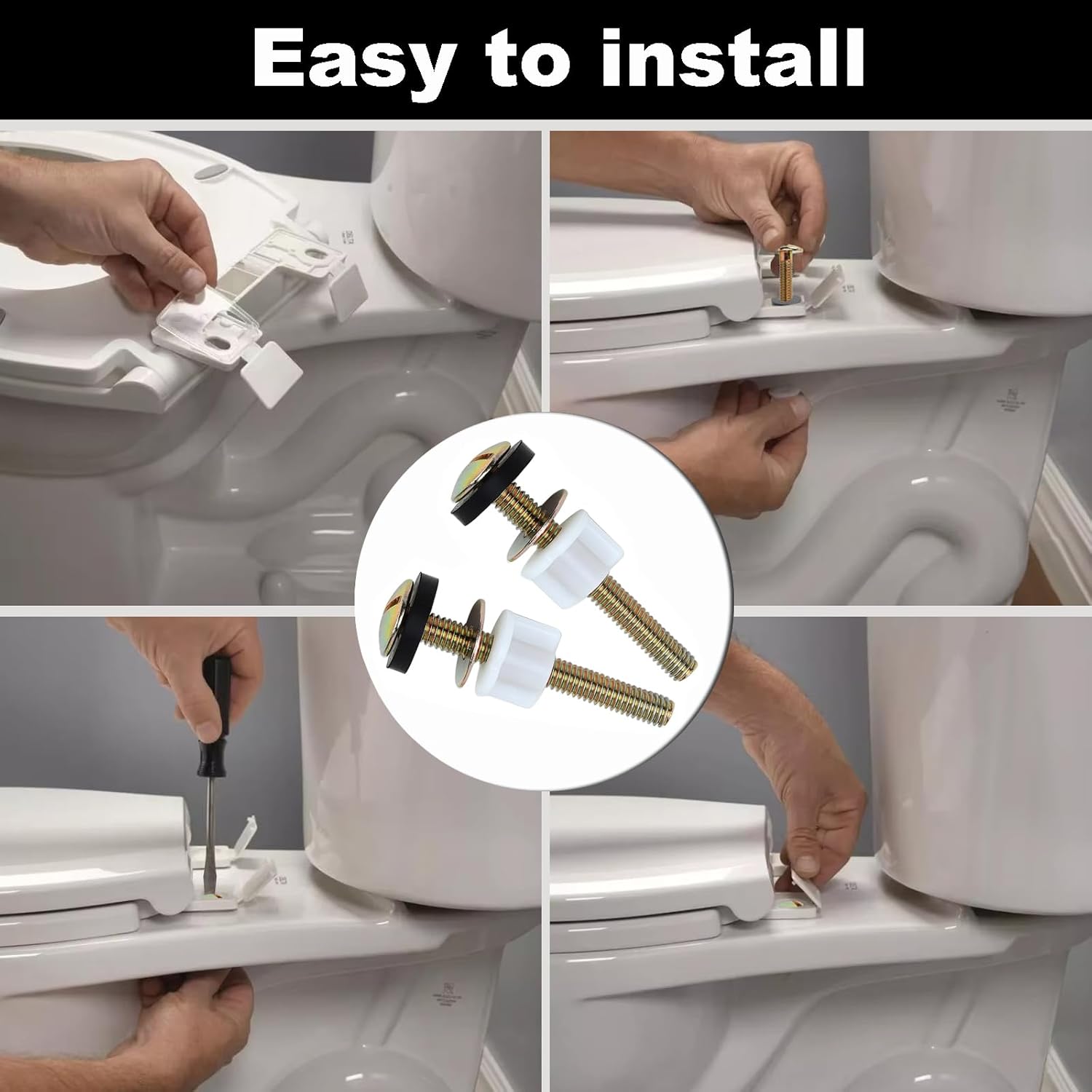 2 PCS Toilet Seat Screws Replacement Kit, Heavy Duty Toilet Seat Fastener with Plastic Nut and Metal and Rubber Washers, Universal Toilet Seat Bolt and Screw Set for Top Mount Toilet Seat Hinge - Image 4