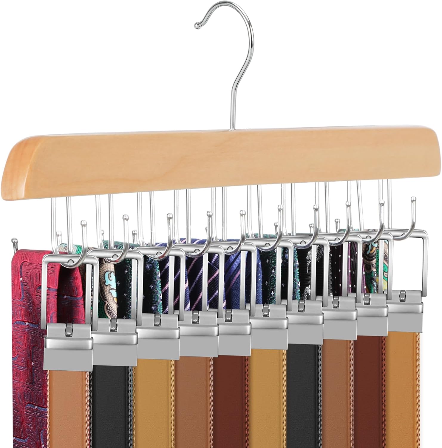 TOPIA HANGER 20 Hooks Belt Tie Hanger Space Saving for Closet, 2 IN 1 Belt Ties Racks Max 30 Belts with 30 Ties Capacity, Curved with Flat Hooks for Belts,Ties,Bras,Closet Organizers and Storage CT69N - Image 1
