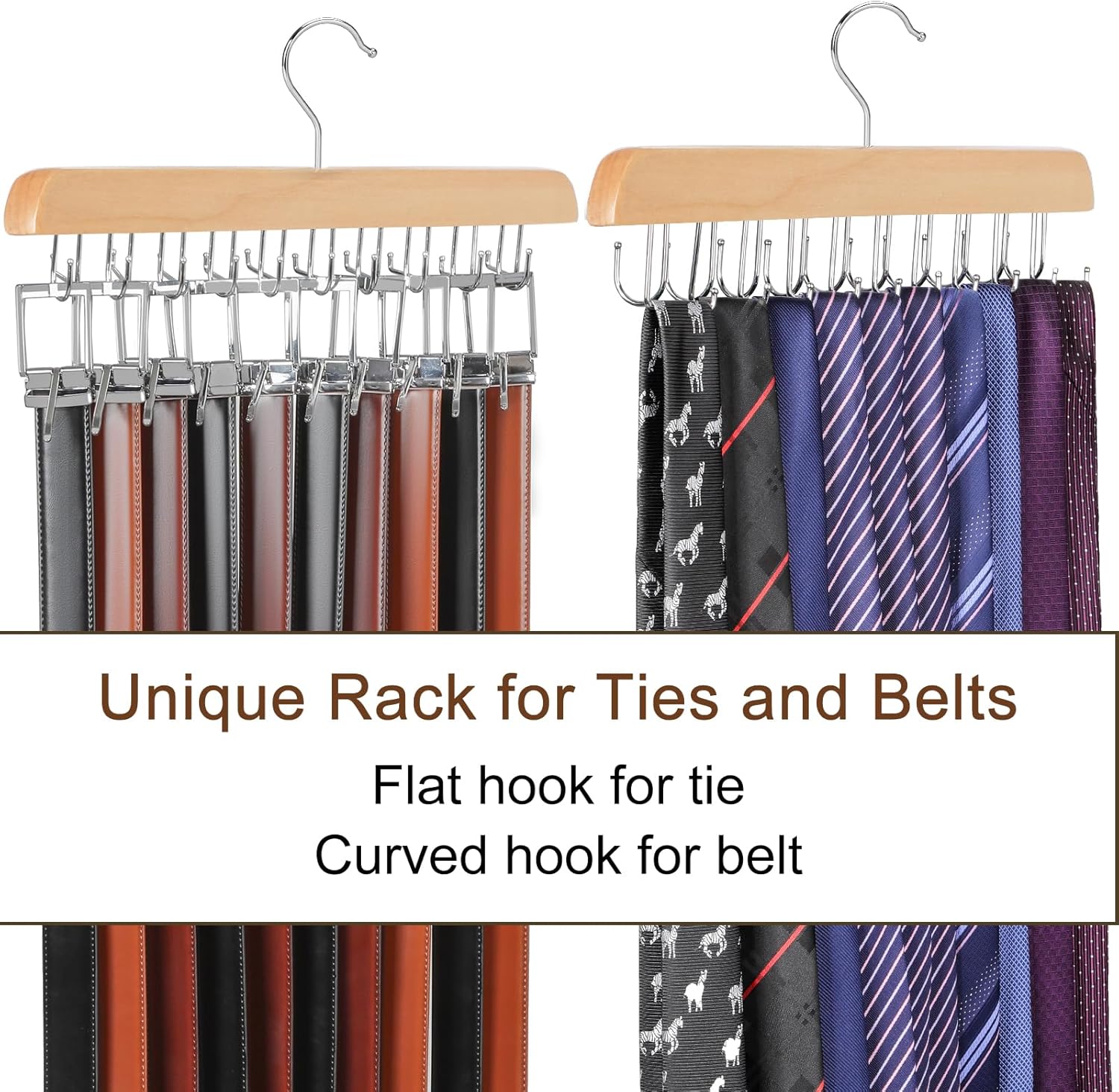 TOPIA HANGER 20 Hooks Belt Tie Hanger Space Saving for Closet, 2 IN 1 Belt Ties Racks Max 30 Belts with 30 Ties Capacity, Curved with Flat Hooks for Belts,Ties,Bras,Closet Organizers and Storage CT69N - Image 3
