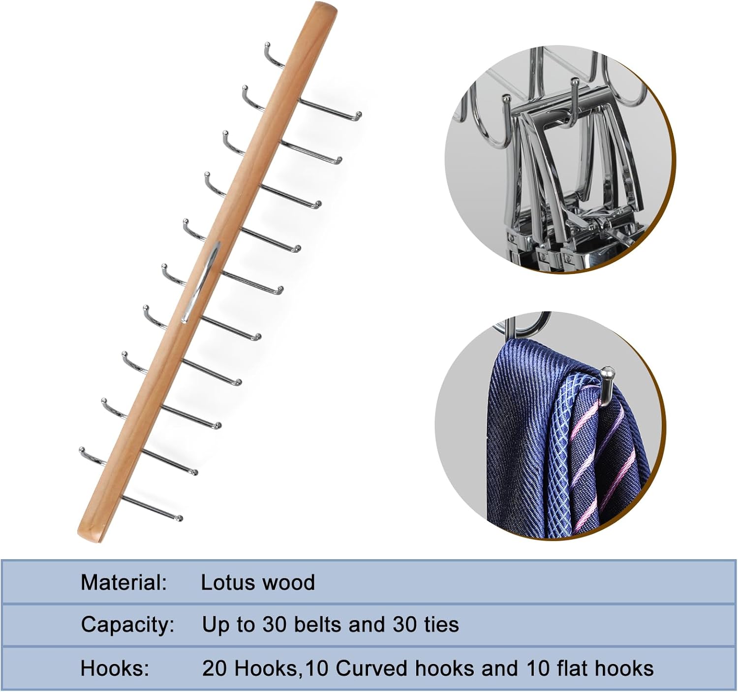 TOPIA HANGER 20 Hooks Belt Tie Hanger Space Saving for Closet, 2 IN 1 Belt Ties Racks Max 30 Belts with 30 Ties Capacity, Curved with Flat Hooks for Belts,Ties,Bras,Closet Organizers and Storage CT69N - Image 4