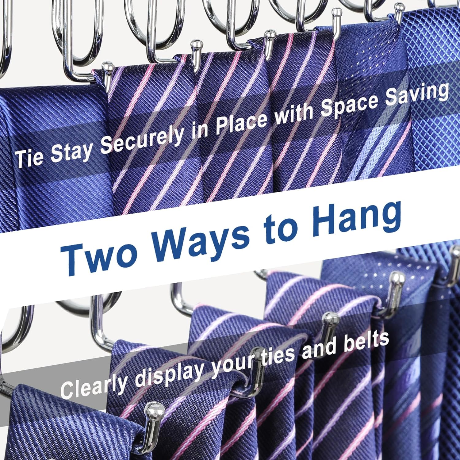 TOPIA HANGER 20 Hooks Belt Tie Hanger Space Saving for Closet, 2 IN 1 Belt Ties Racks Max 30 Belts with 30 Ties Capacity, Curved with Flat Hooks for Belts,Ties,Bras,Closet Organizers and Storage CT69N - Image 5