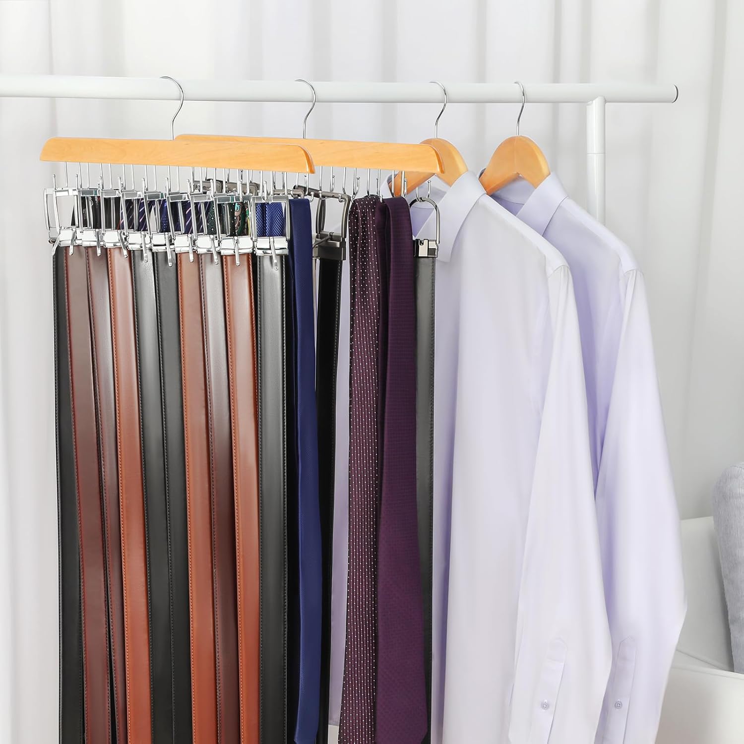 TOPIA HANGER 20 Hooks Belt Tie Hanger Space Saving for Closet, 2 IN 1 Belt Ties Racks Max 30 Belts with 30 Ties Capacity, Curved with Flat Hooks for Belts,Ties,Bras,Closet Organizers and Storage CT69N - Image 6