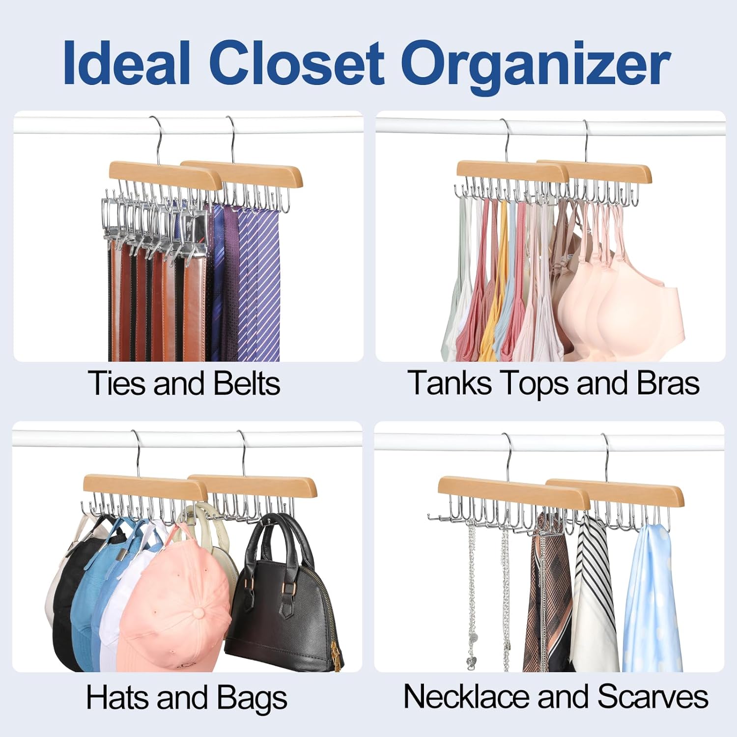TOPIA HANGER 20 Hooks Belt Tie Hanger Space Saving for Closet, 2 IN 1 Belt Ties Racks Max 30 Belts with 30 Ties Capacity, Curved with Flat Hooks for Belts,Ties,Bras,Closet Organizers and Storage CT69N - Image 7