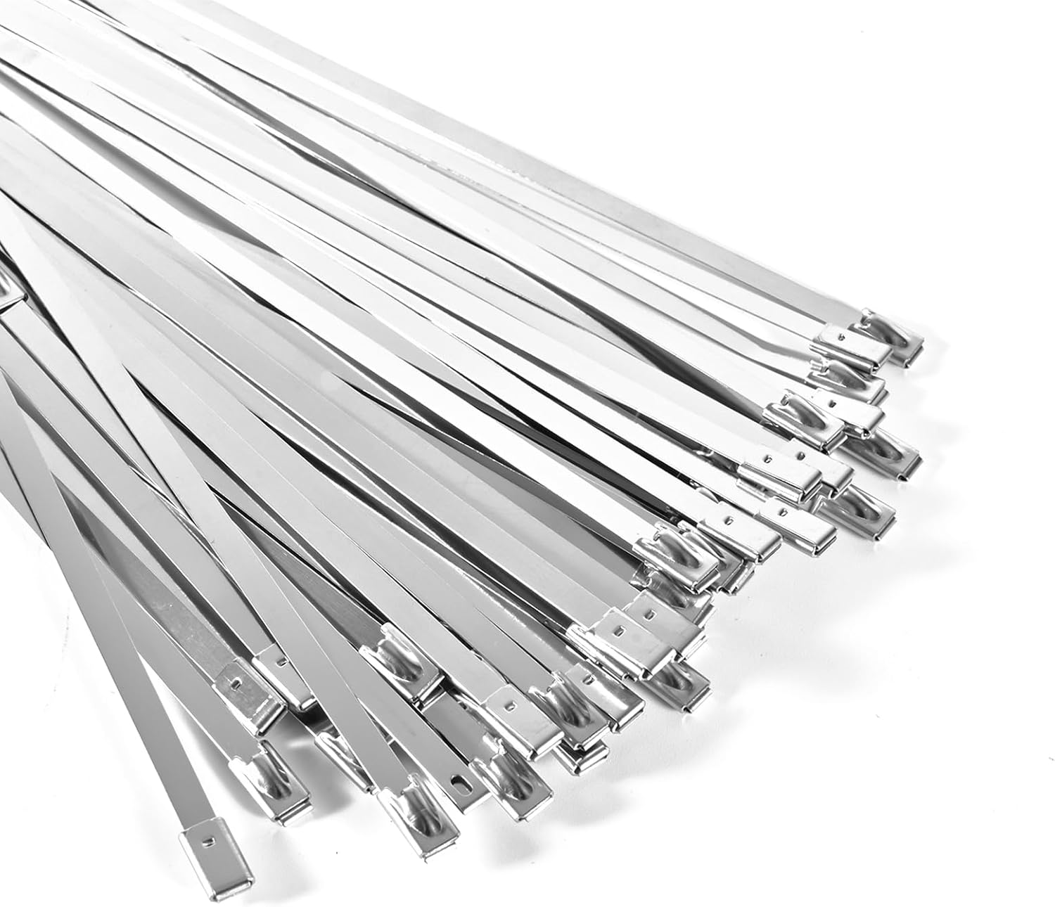 100-Pack Metal Zip Ties 11.8 inch, Heavy Duty 304 Stainless Steel Self-Locking Cable Ties for Outdoor Use, Multifunctional Cable Ties for Exhaust Wrap, Chain Link Fence Parts, Farms, Pipes - Image 1