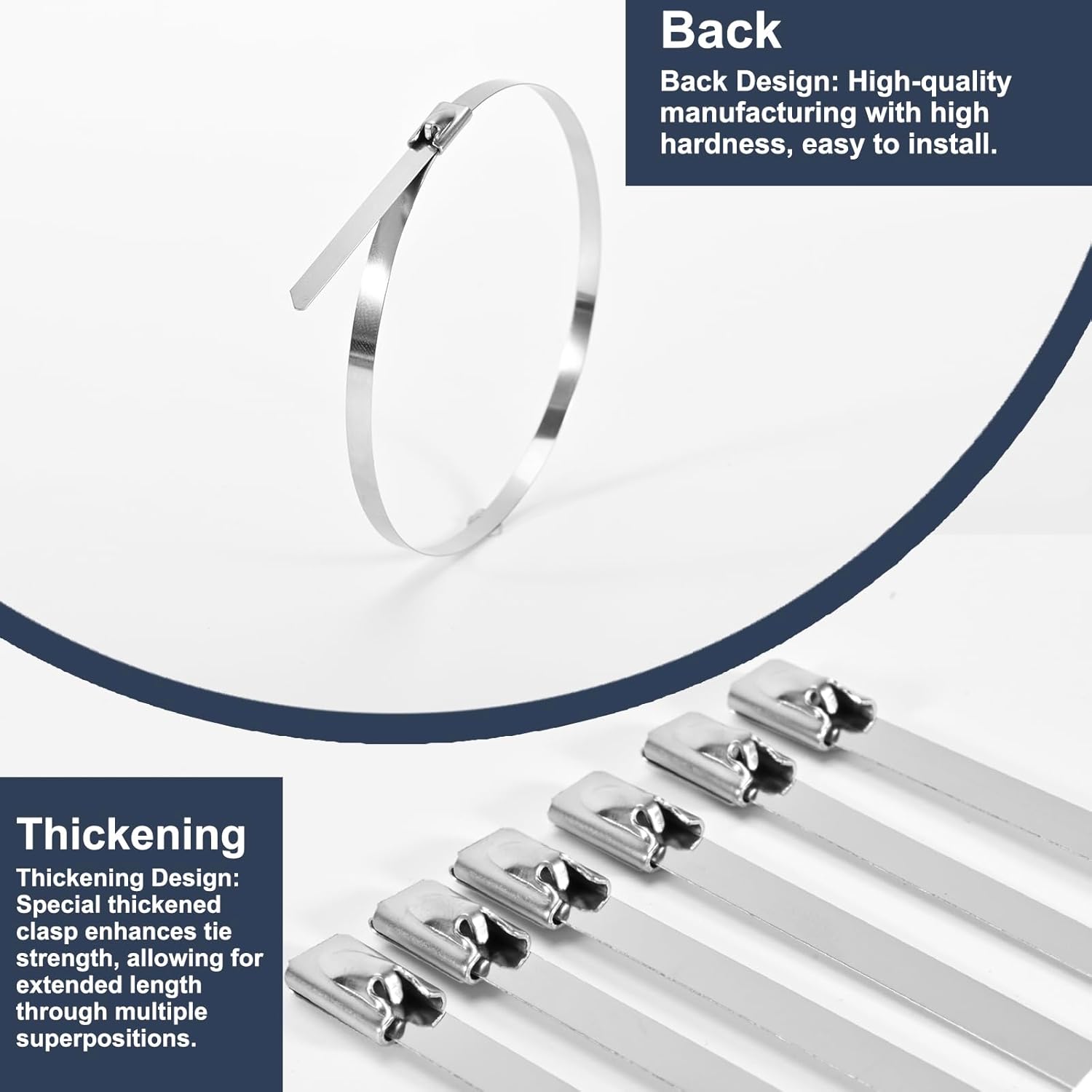 100-Pack Metal Zip Ties 11.8 inch, Heavy Duty 304 Stainless Steel Self-Locking Cable Ties for Outdoor Use, Multifunctional Cable Ties for Exhaust Wrap, Chain Link Fence Parts, Farms, Pipes - Image 4