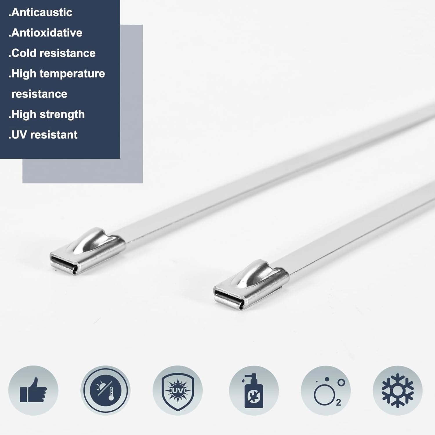 100-Pack Metal Zip Ties 11.8 inch, Heavy Duty 304 Stainless Steel Self-Locking Cable Ties for Outdoor Use, Multifunctional Cable Ties for Exhaust Wrap, Chain Link Fence Parts, Farms, Pipes - Image 5