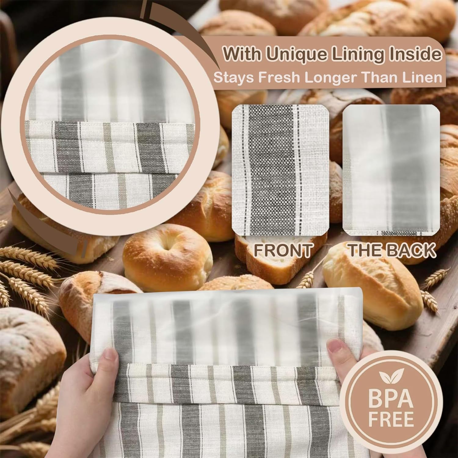 Premium Bread Bags for Homemade Loaves, XL Reusable Linen with Plastic Lining, Equipped with Convenient Drawstring for Ultimate Freshness, BPA-Free, Ideal for Sourdough & Artisan Breads, 1 PCS - Image 4