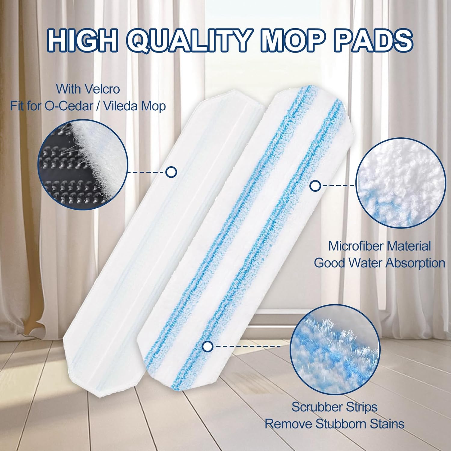 H2prO Mop Pads Replacements Compatible with Flat Mop System, Replace Mop Heads for Mop, Machine Washable Reusable Microfiber Pad Refills for Floor Cleaning (4 Pack) - Image 2