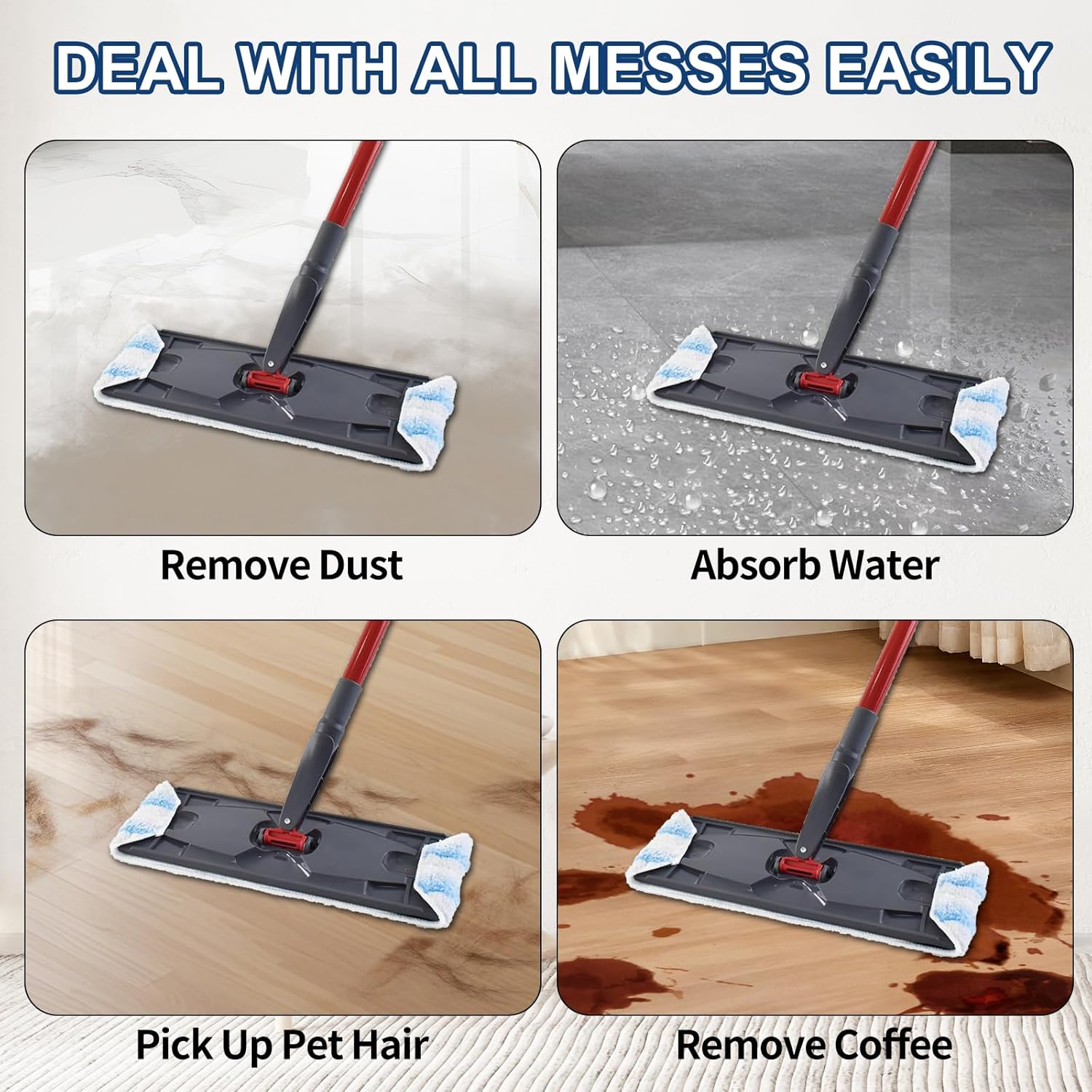 H2prO Mop Pads Replacements Compatible with Flat Mop System, Replace Mop Heads for Mop, Machine Washable Reusable Microfiber Pad Refills for Floor Cleaning (4 Pack) - Image 5