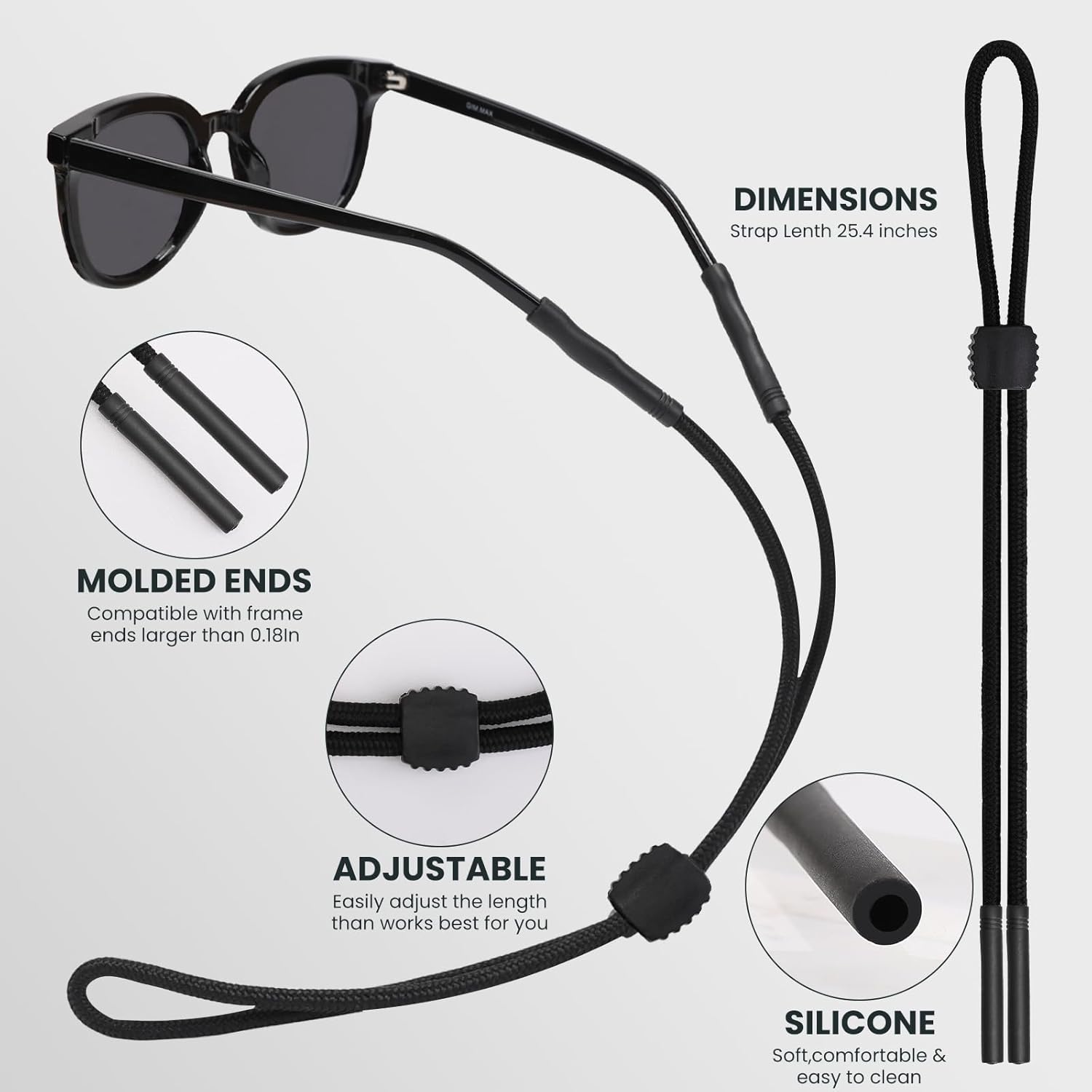 3 Pcs Glasses Strap-Adjustable Eyeglass Holders for Men, Women, and Kids - Neck Eyewear Retainer, Sports Sunglasses Strap, Lanyard - Image 2